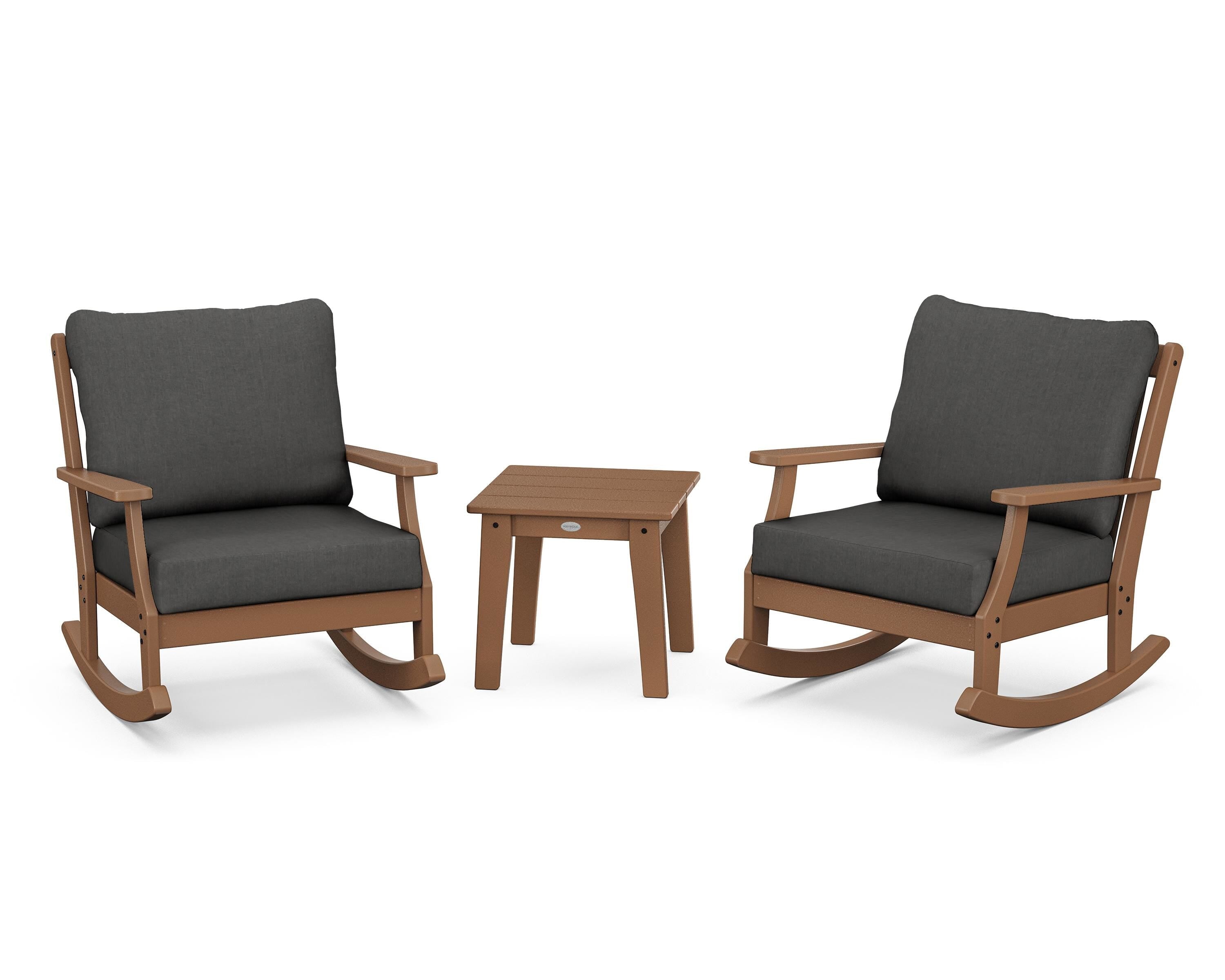 POLYWOOD® Braxton 3-Piece Deep Seating Rocker Set in Teak / Spectrum Carbon