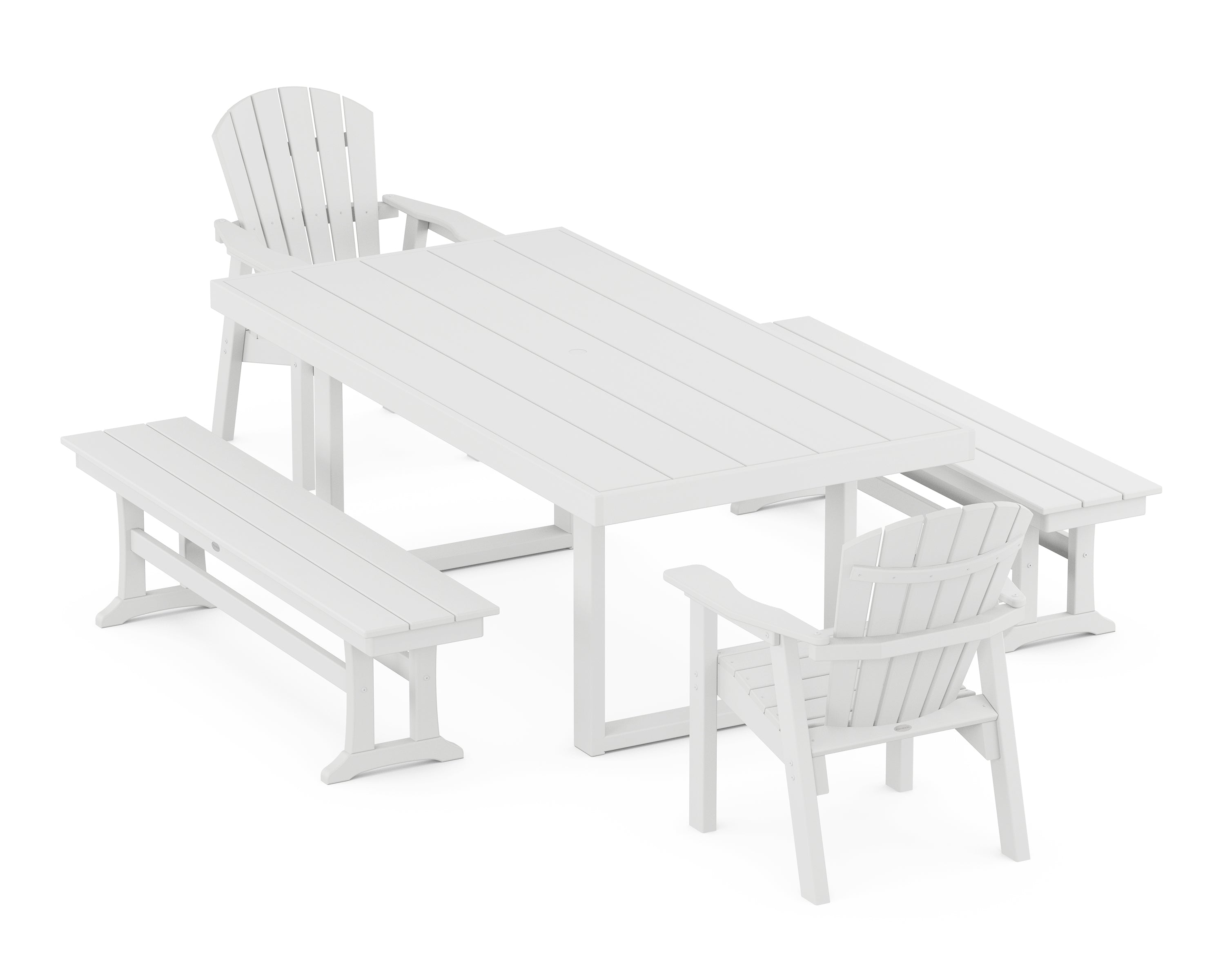 POLYWOOD® Seashell 5-Piece Dining Set with Benches in White