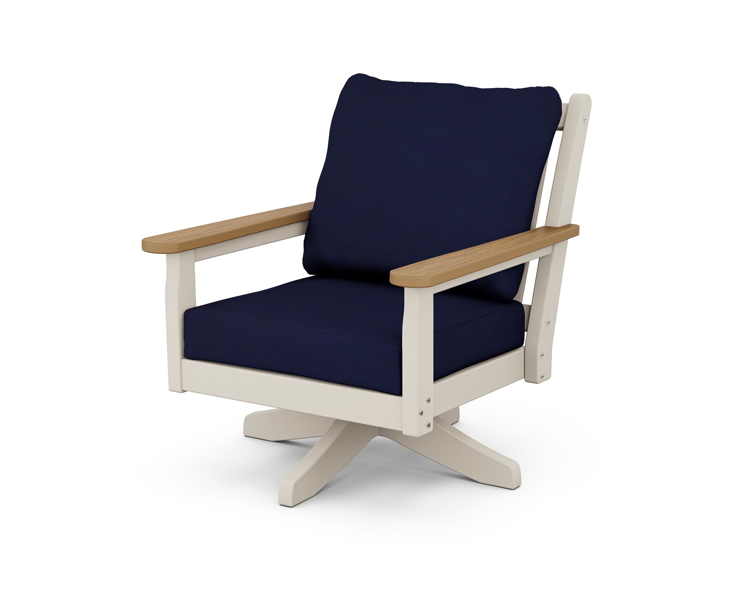 POLYWOOD® Chippendale Deep Seating Swivel Chair in Sand / Natural / Navy