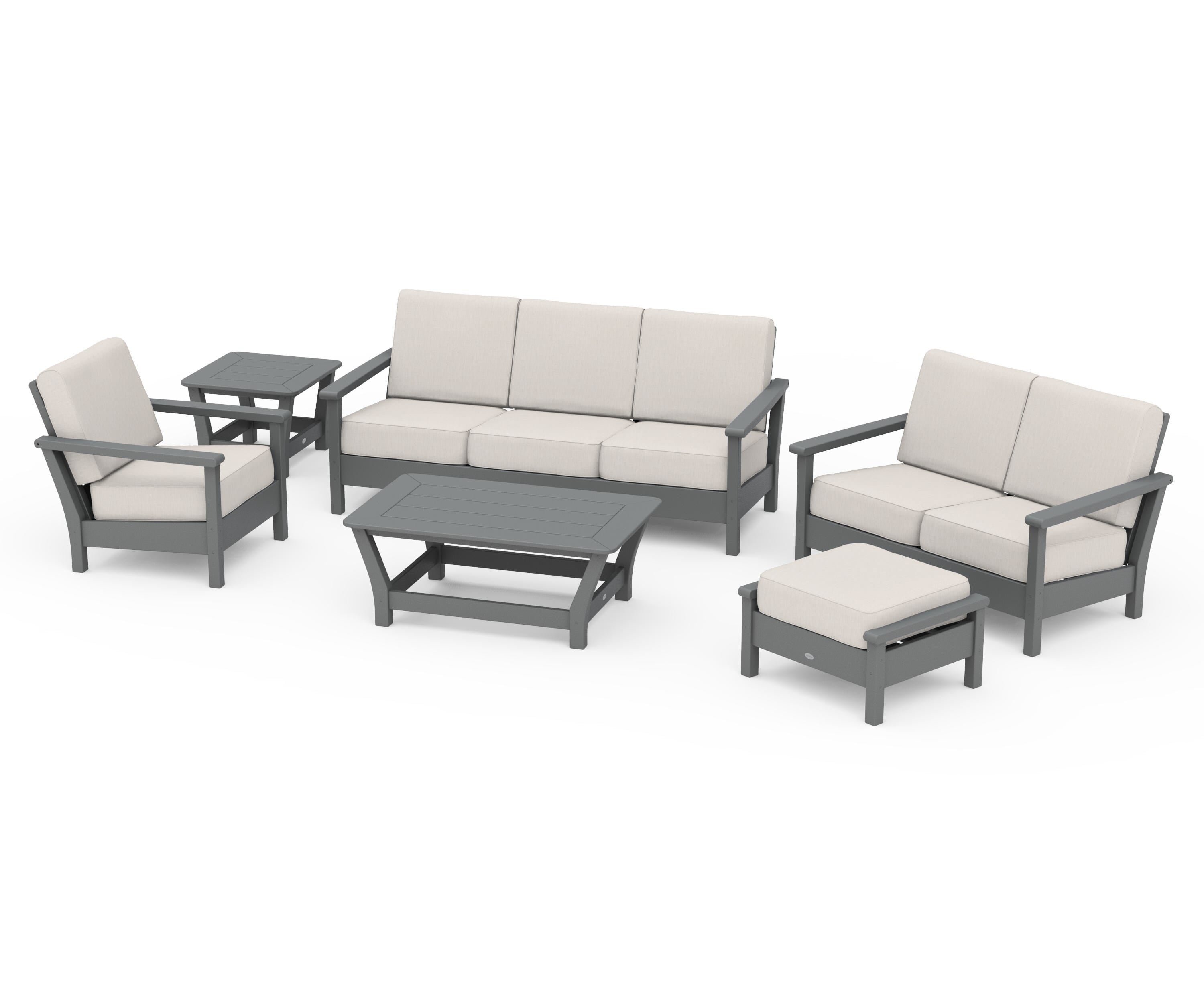 POLYWOOD® Harbour 6-Piece Outdoor Living Set in Slate Grey / Cast Ash