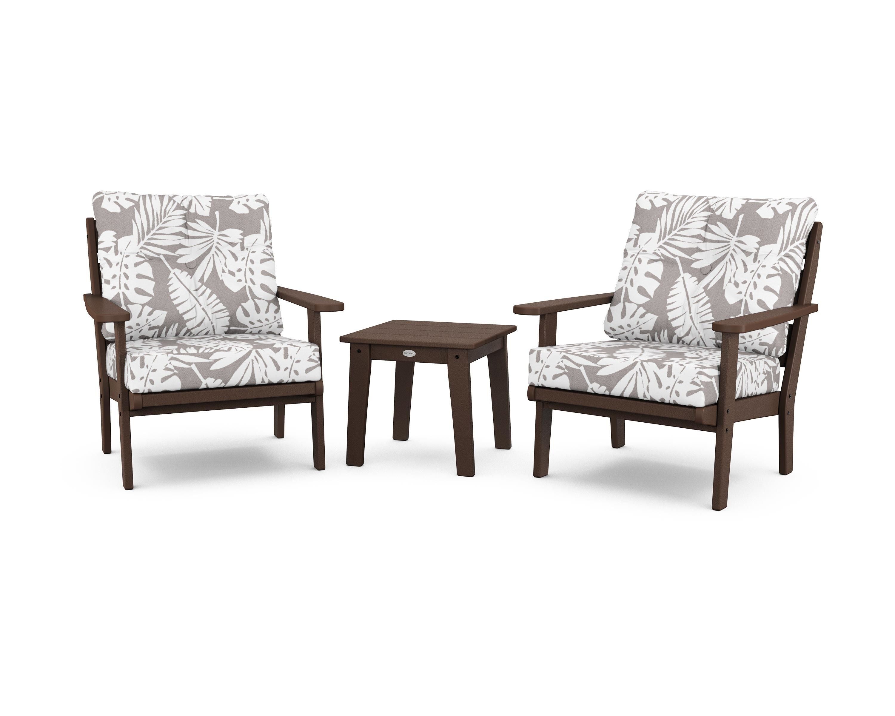 POLYWOOD® Lakeside 3-Piece Deep Seating Chair Set in Mahogany / Leaf Grey Mist