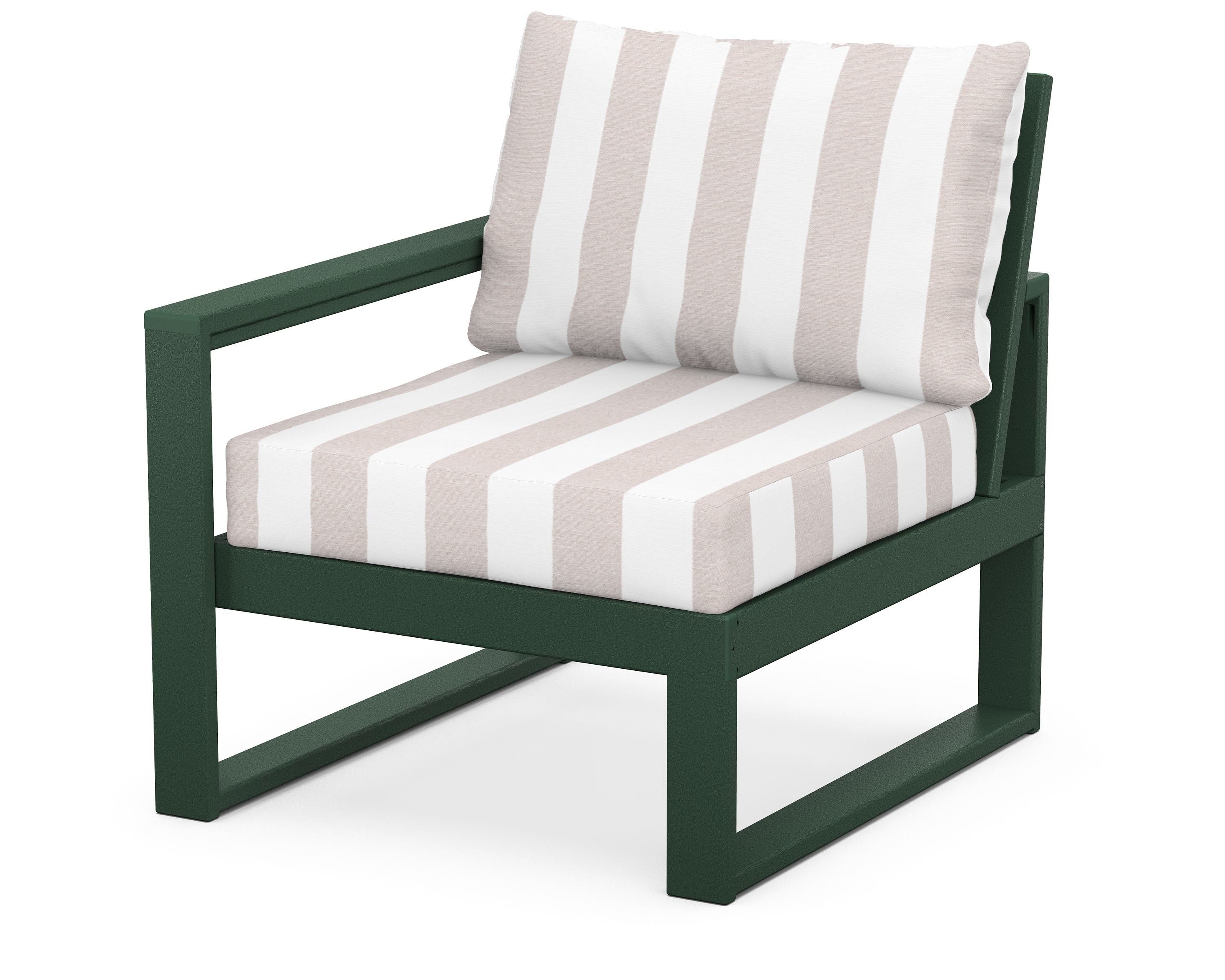 POLYWOOD® EDGE Modular Left Arm Chair in Green / Cabana Stripe Dune Burlap