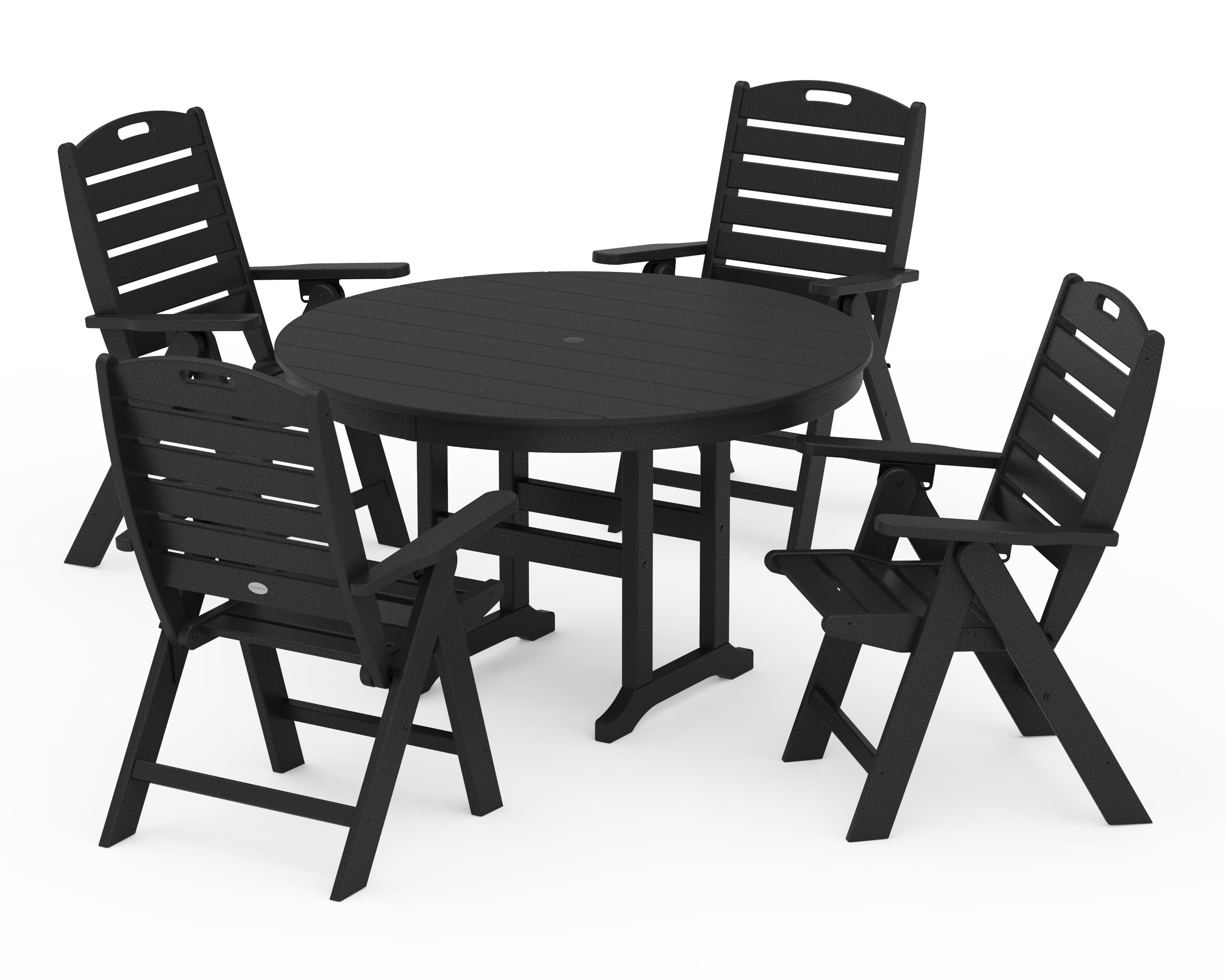 POLYWOOD® Nautical Folding Chair 5-Piece Round Farmhouse Dining Set in Black