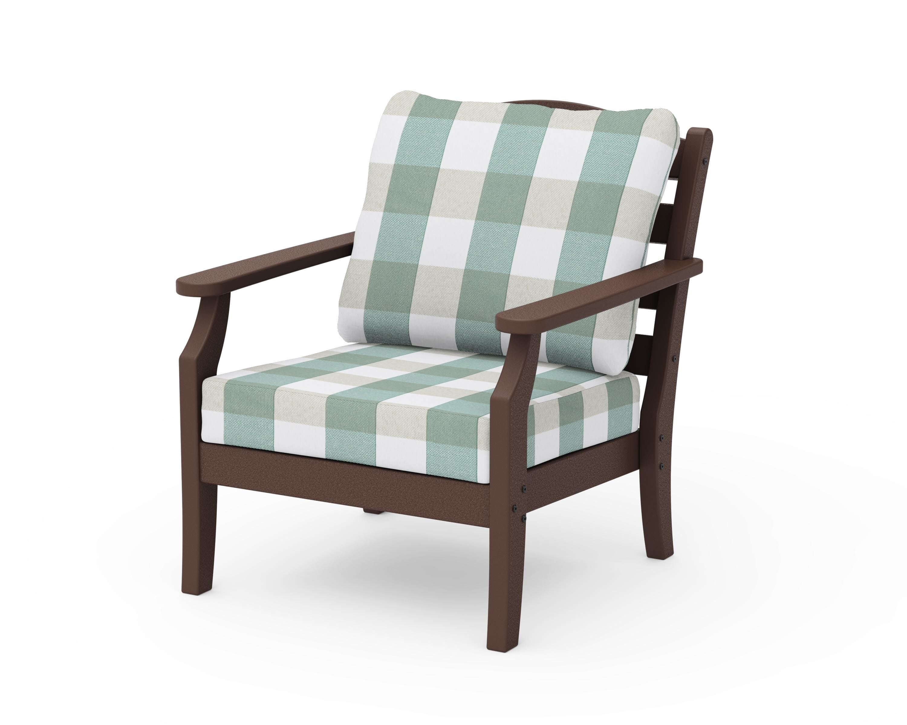 Draper James™ by POLYWOOD® Savannah Deep Seating Chair in Mahogany / Buffalo Plaid Glacier Spa