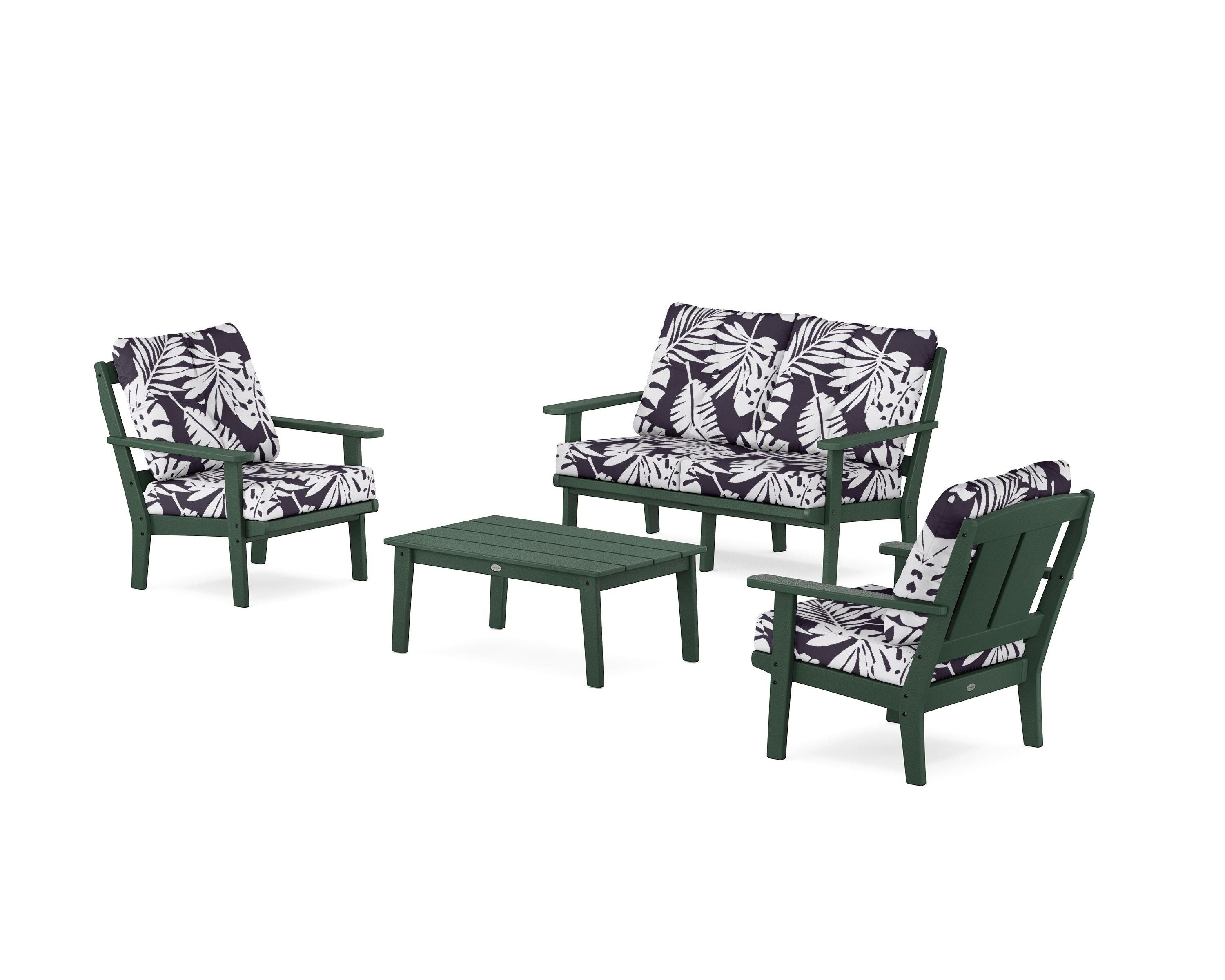 POLYWOOD® Mission 4-Piece Deep Seating Set with Loveseat in Green / Leaf Navy