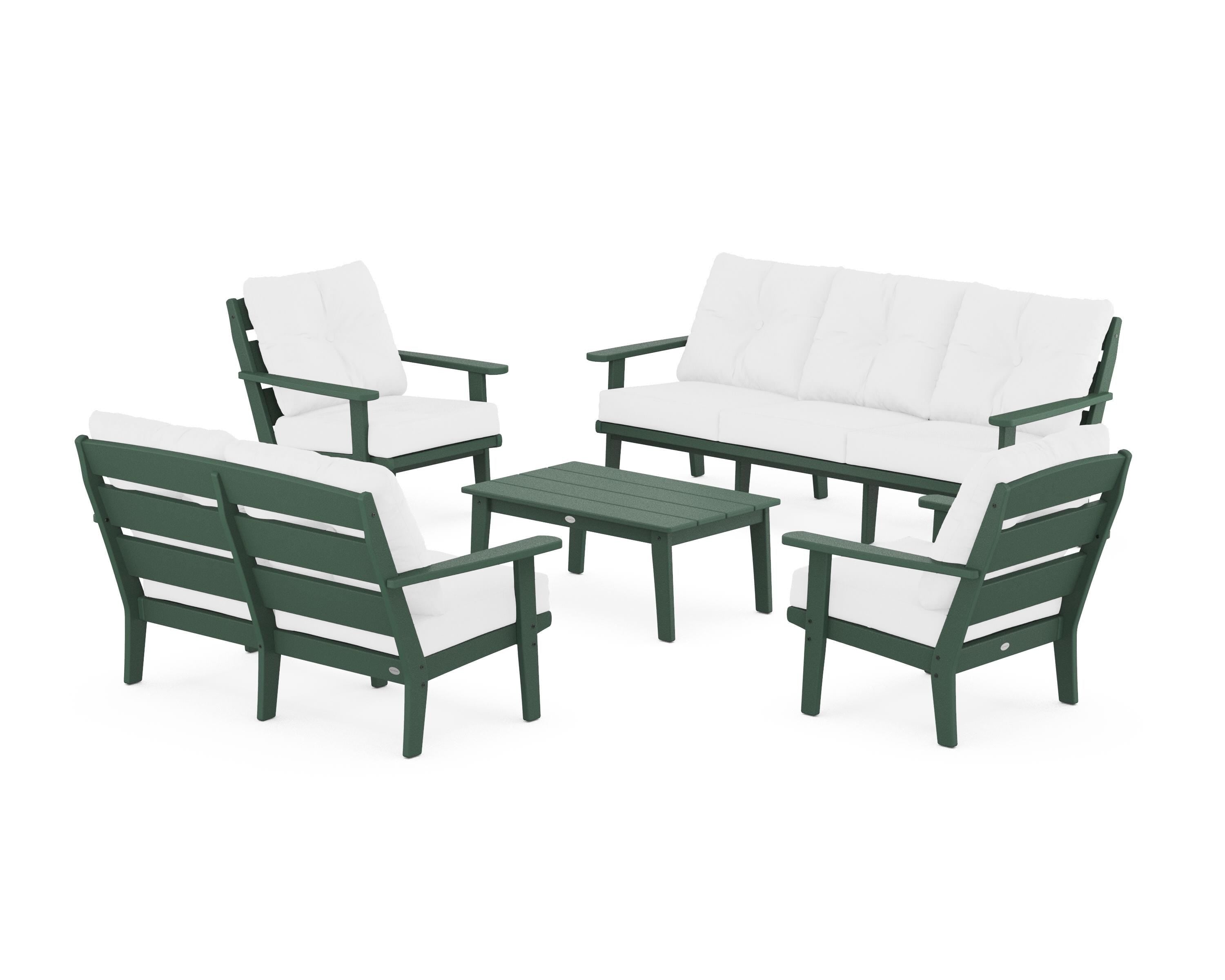 POLYWOOD® Lakeside 5-Piece Lounge Sofa Set in Green / Natural