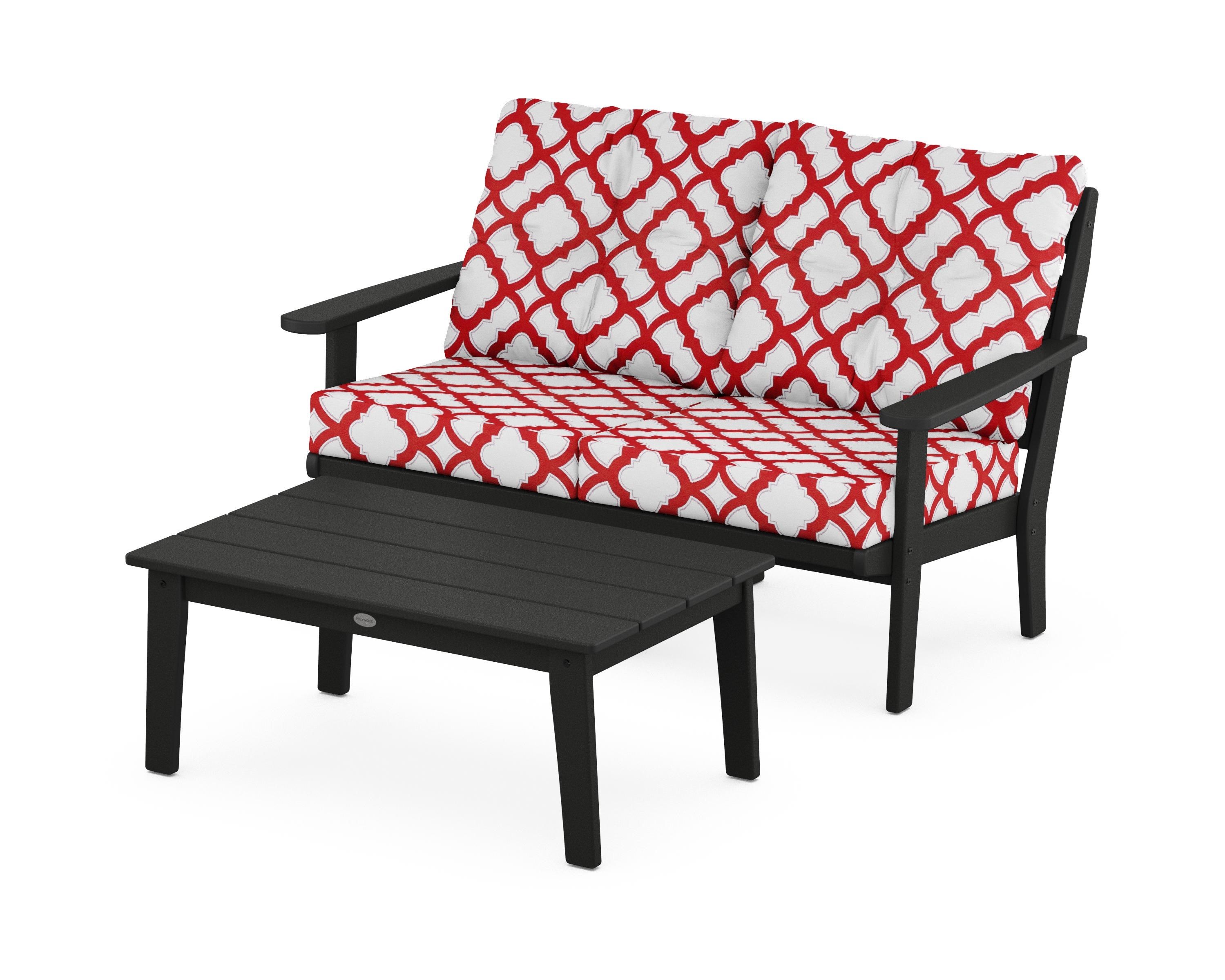 POLYWOOD® Lakeside 2-Piece Lounge Loveseat Set in Black / Trellis Crimson