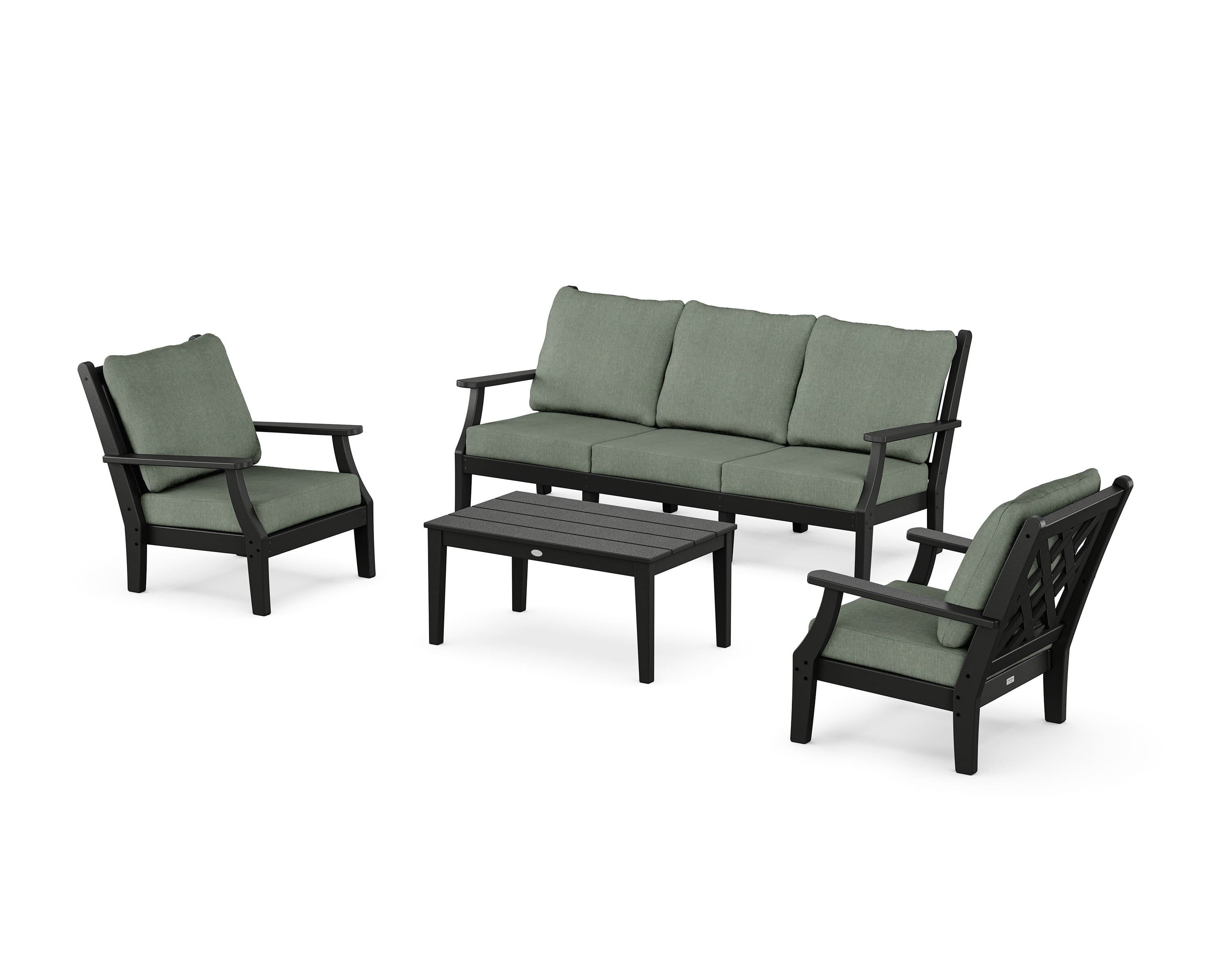 Country Living Wovendale 4-Piece Deep Seating Set with Sofa in Black / Cast Sage
