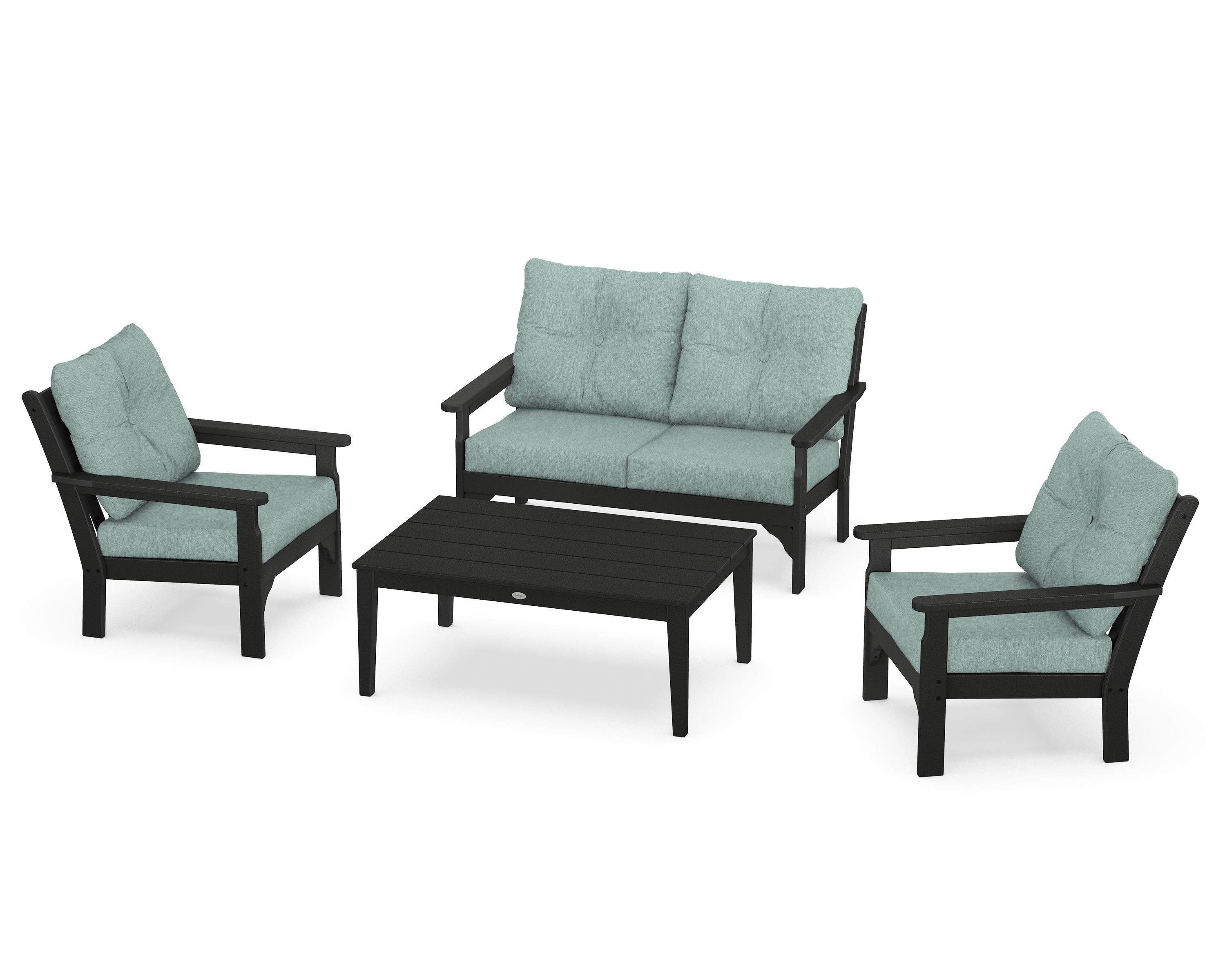 POLYWOOD® Vineyard 4-Piece Deep Seating Set in Black / Glacier Spa