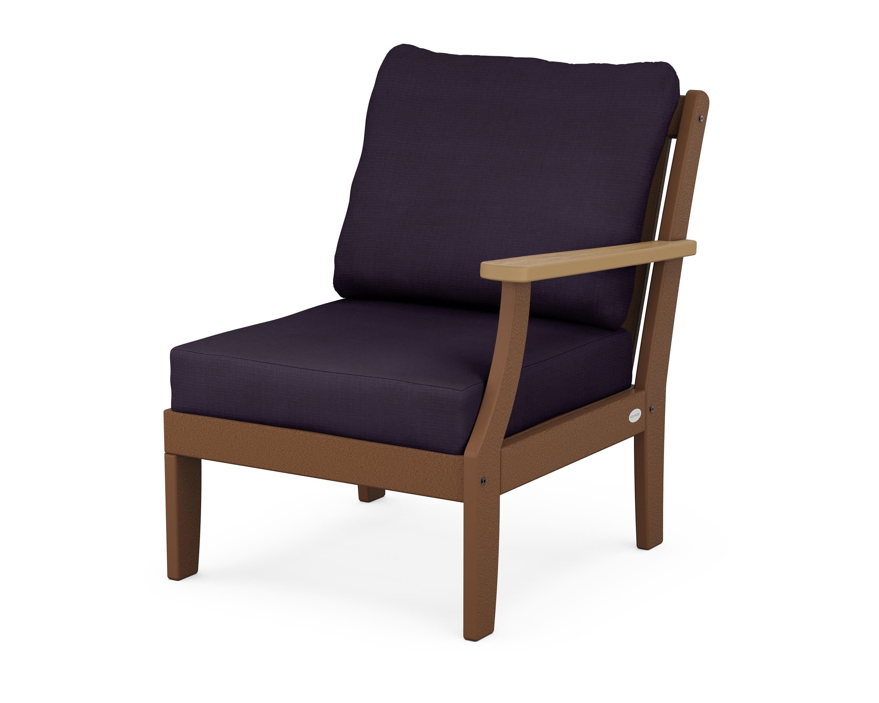 POLYWOOD® Braxton Modular Right Arm Chair in Teak / Natural / Navy Linen