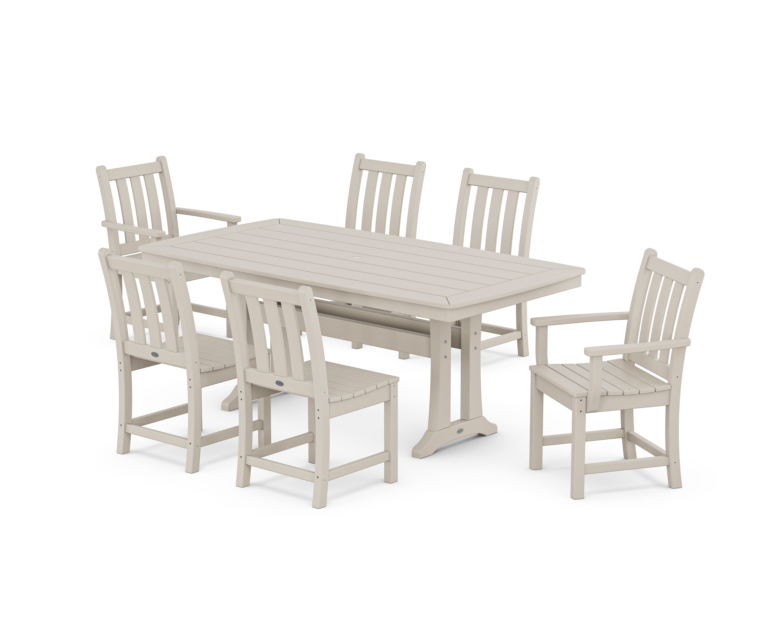 POLYWOOD® Traditional Garden 7-Piece Dining Set with Trestle Legs in Sand