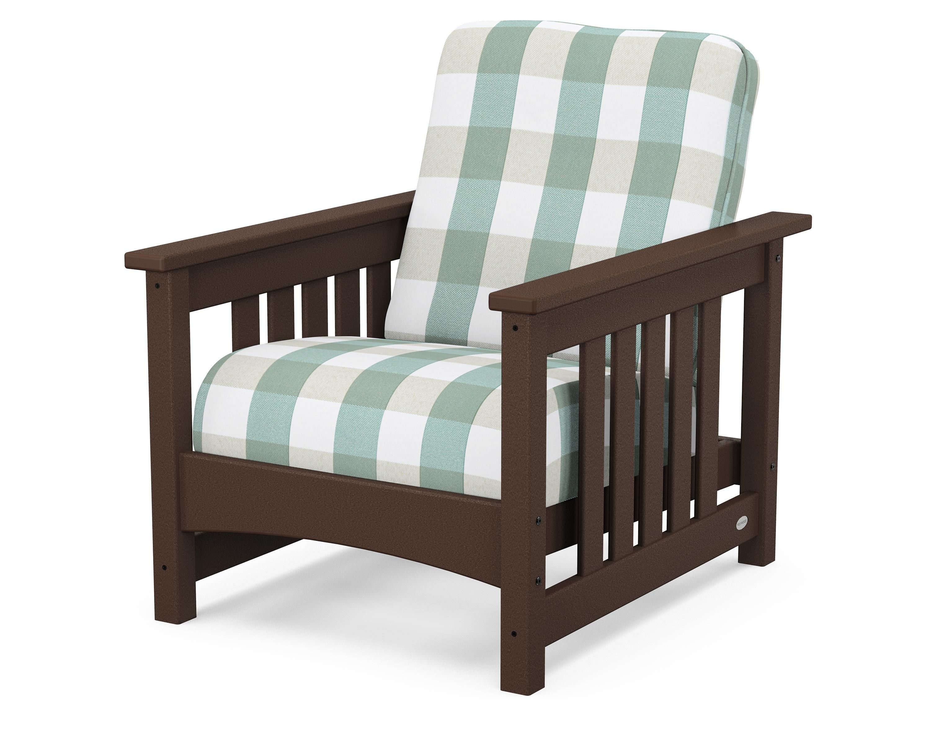 POLYWOOD® Club Mission Chair in Mahogany / Buffalo Plaid Glacier Spa