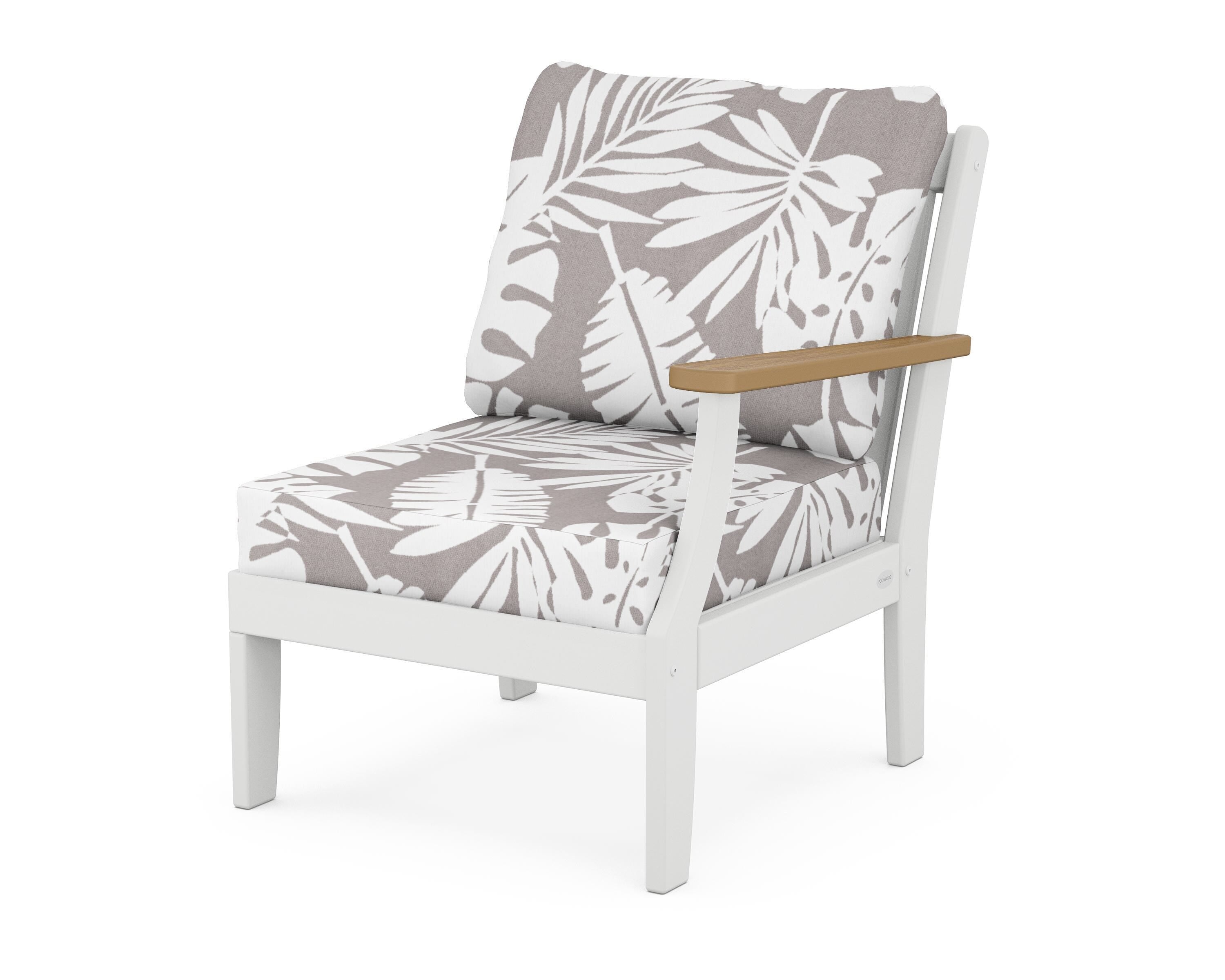 POLYWOOD® Braxton Modular Right Arm Chair in White / Natural / Leaf Grey Mist