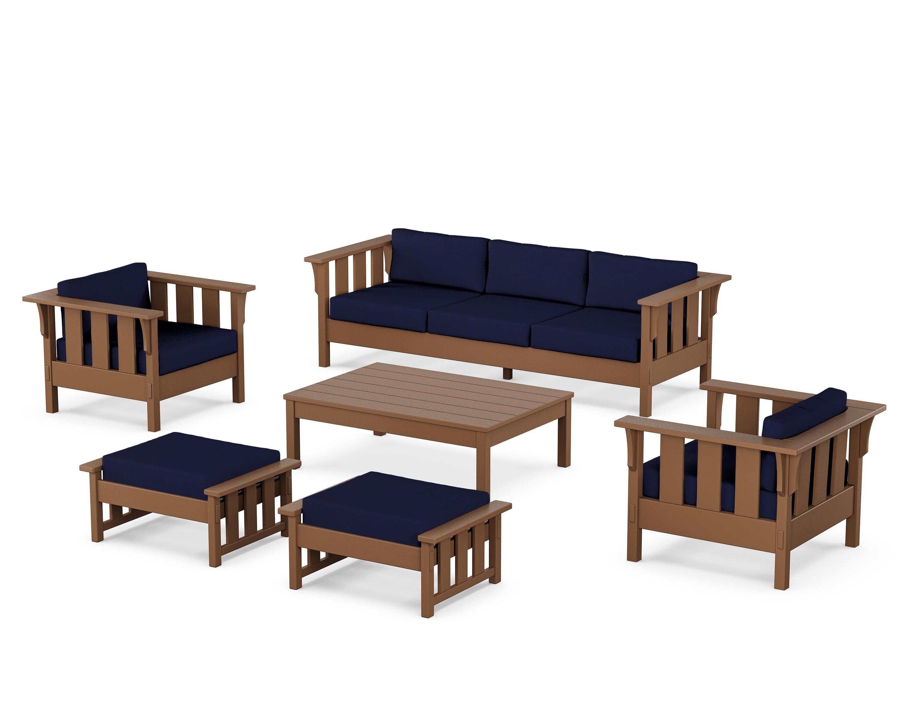 Martha Stewart by POLYWOOD® Acadia 6-Piece Lounge Sofa Set in Teak / Navy
