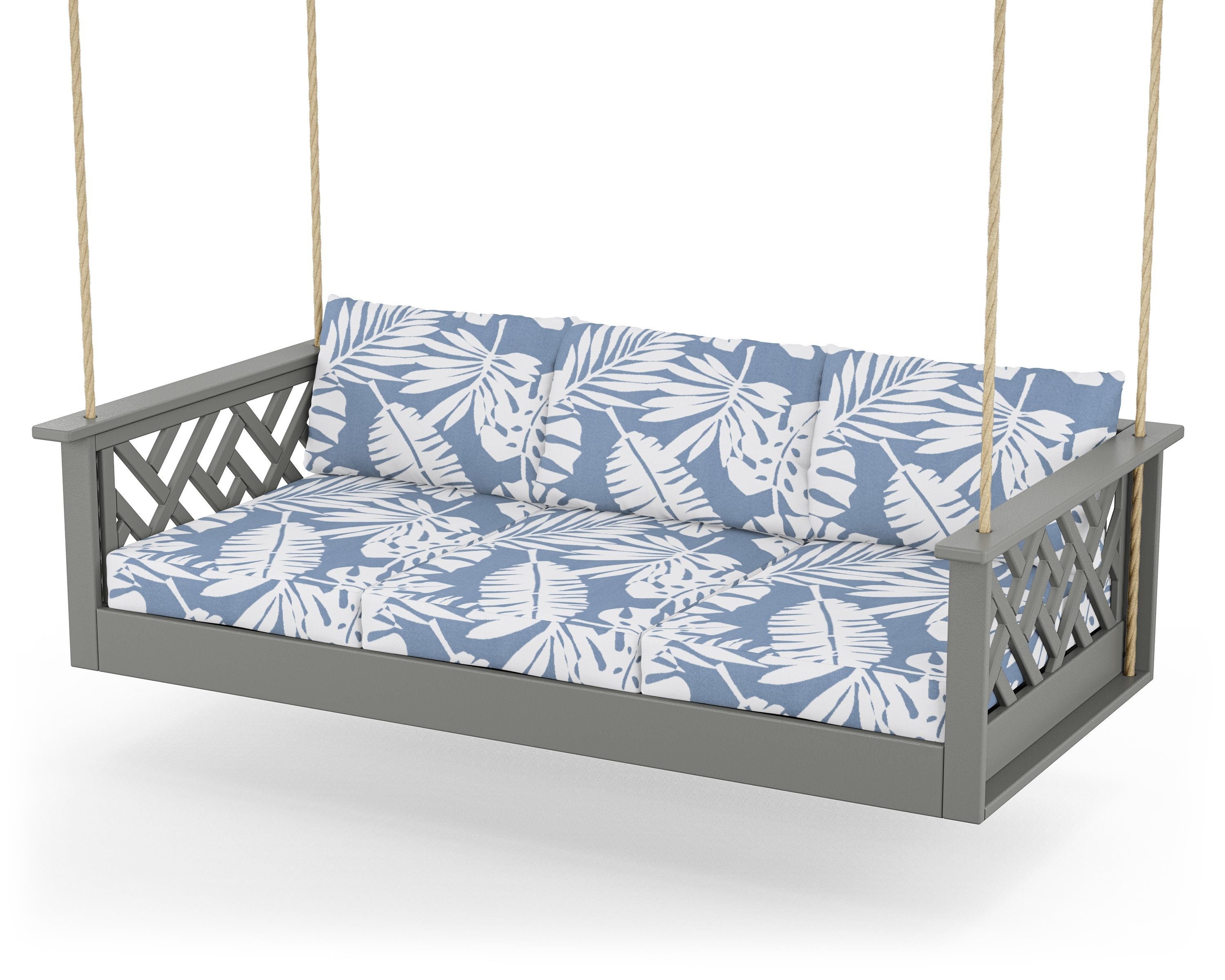 POLYWOOD® Chippendale Daybed Swing in Slate Grey / Leaf Sky Blue