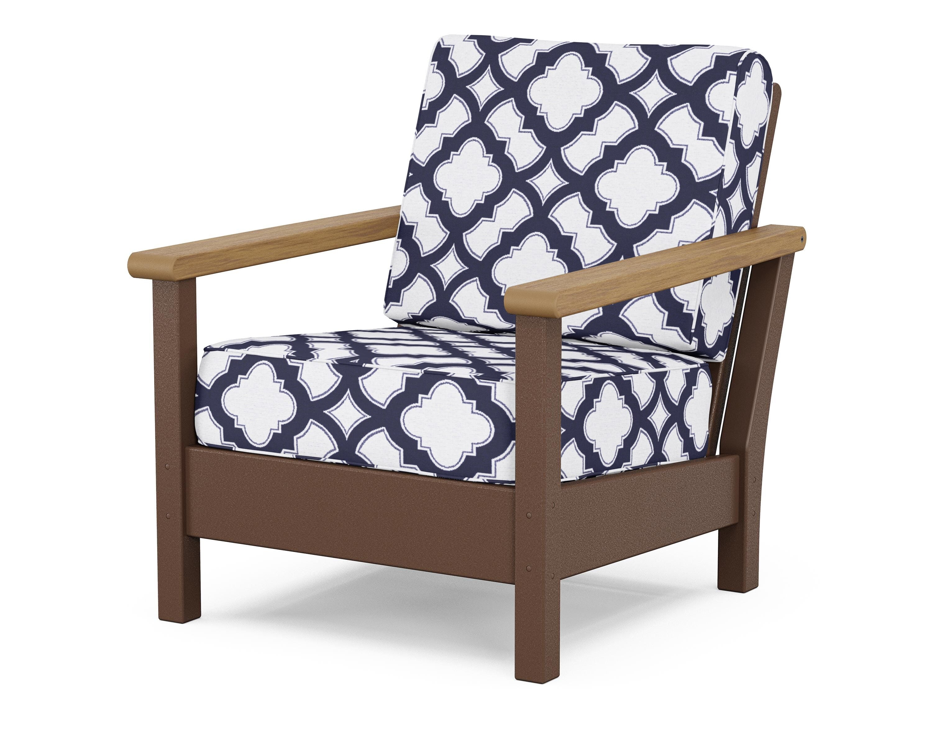POLYWOOD® Harbour Deep Seating Chair in Mahogany / Natural / Trellis Navy