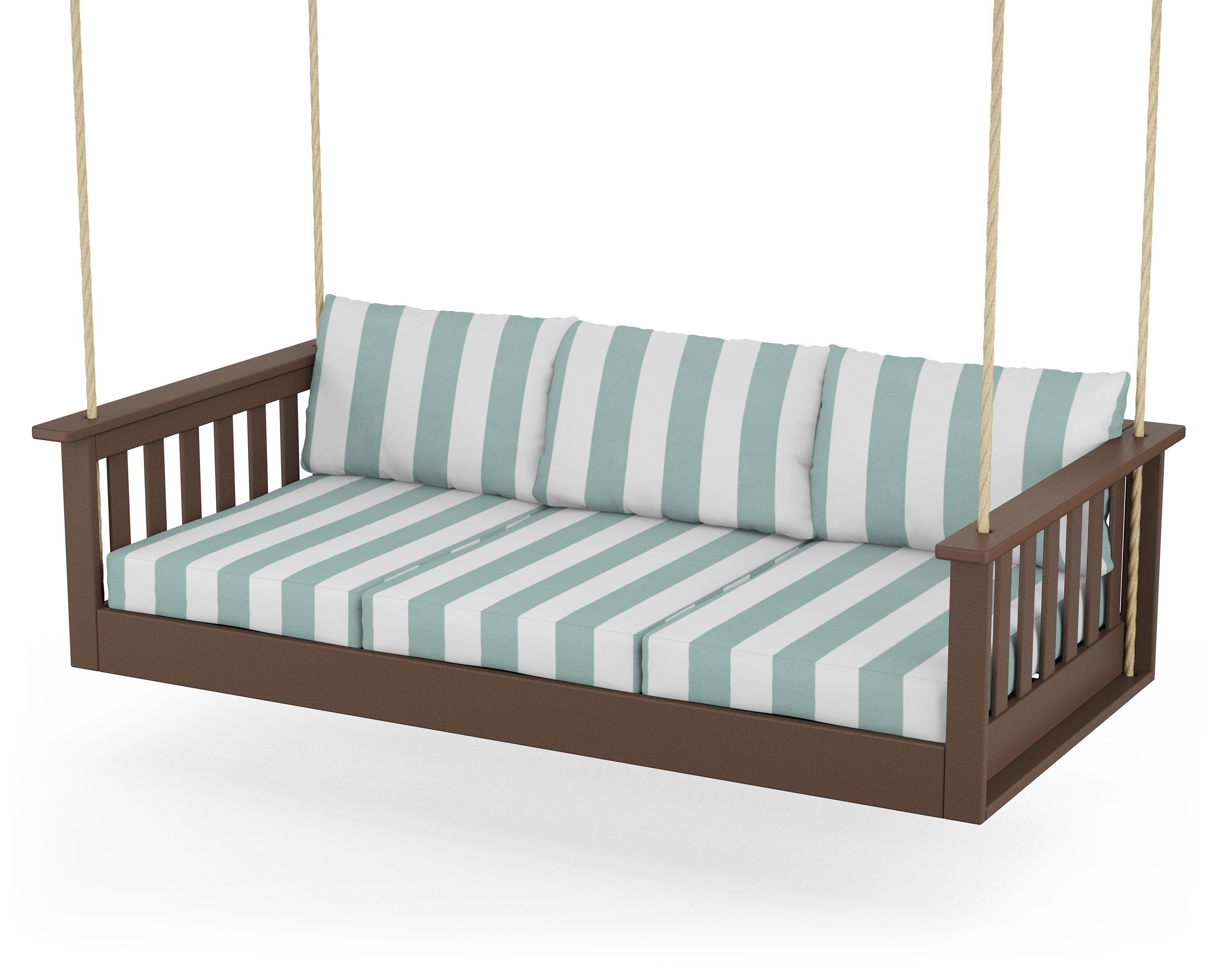POLYWOOD® Vineyard Daybed Swing in Mahogany / Cabana Stripe Glacier Spa