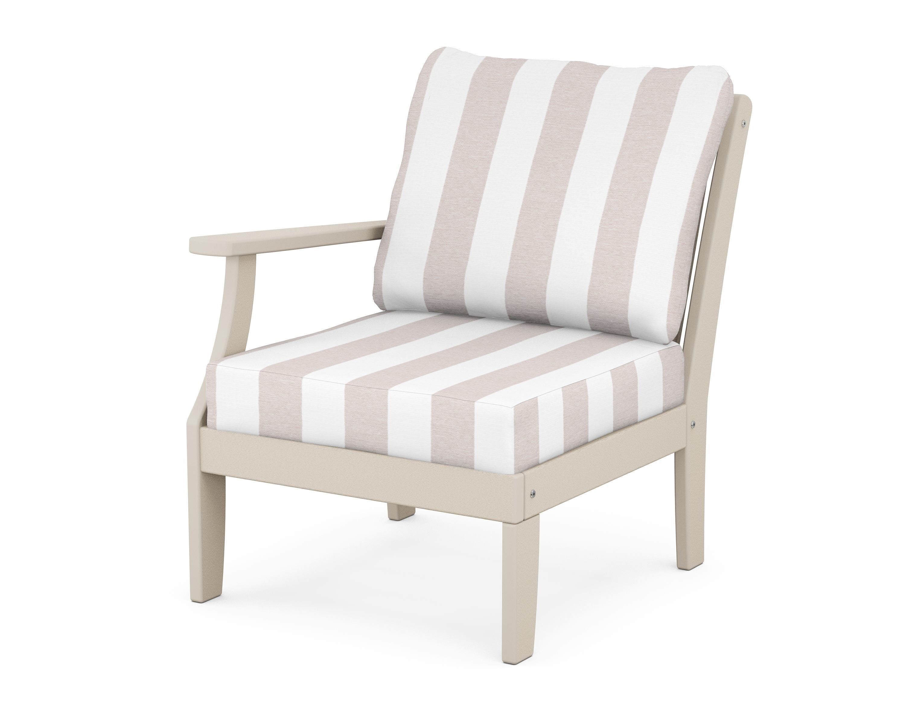 POLYWOOD® Braxton Modular Left Arm Chair in Sand / Cabana Stripe Dune Burlap