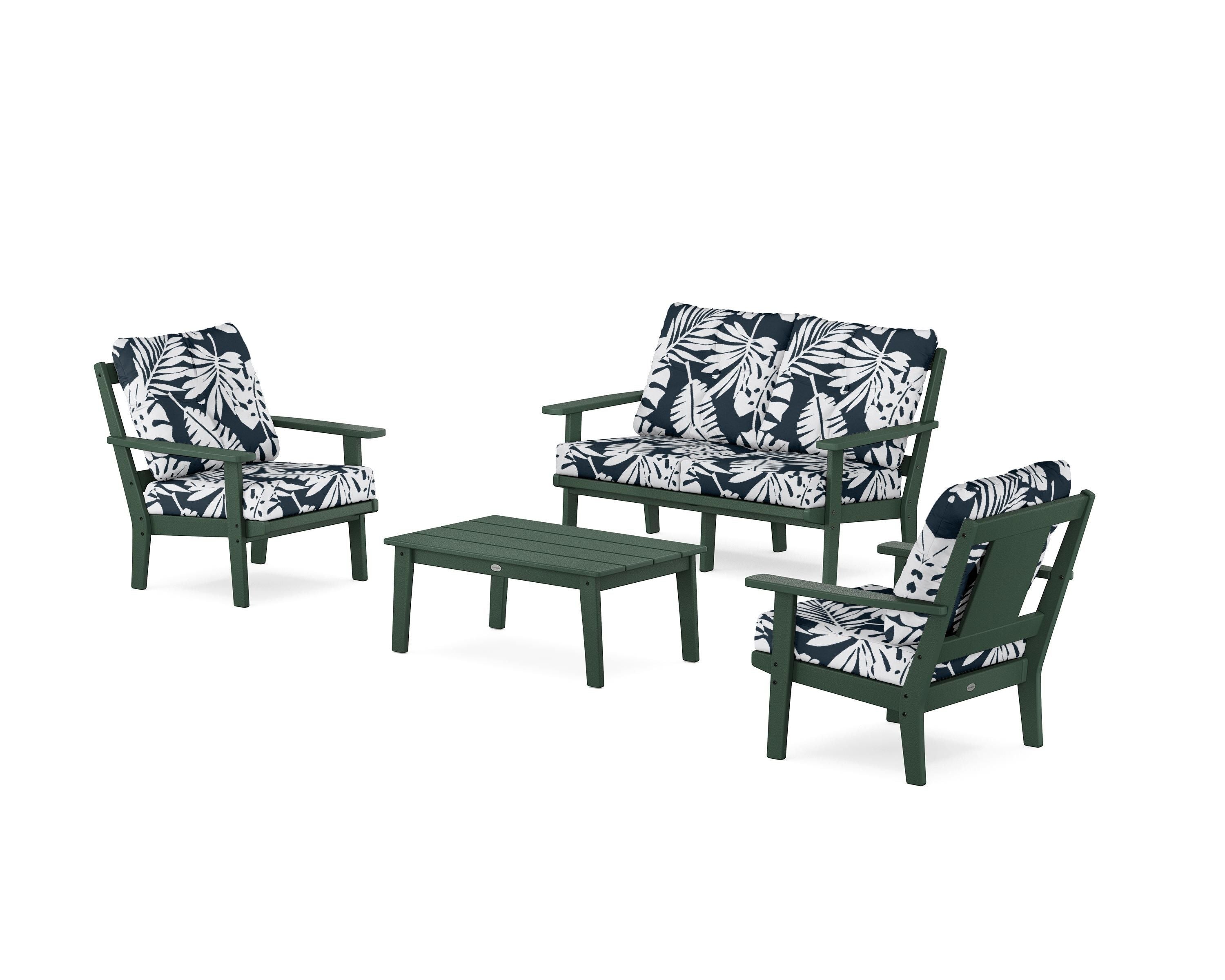 POLYWOOD® Prairie 4-Piece Deep Seating Set with Loveseat in Green / Leaf Marine Indigo