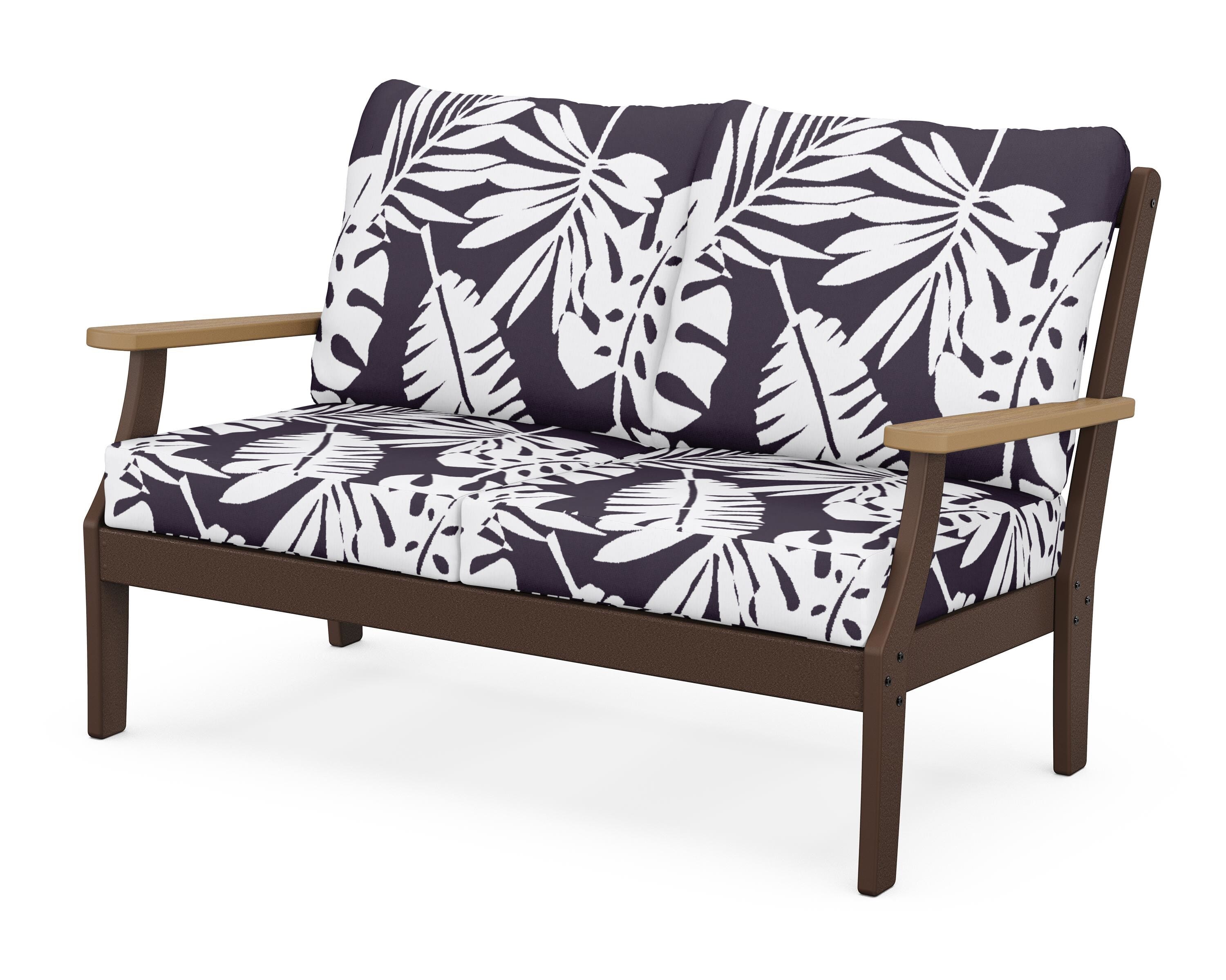POLYWOOD® Braxton Deep Seating Loveseat in Mahogany / Natural / Leaf Navy