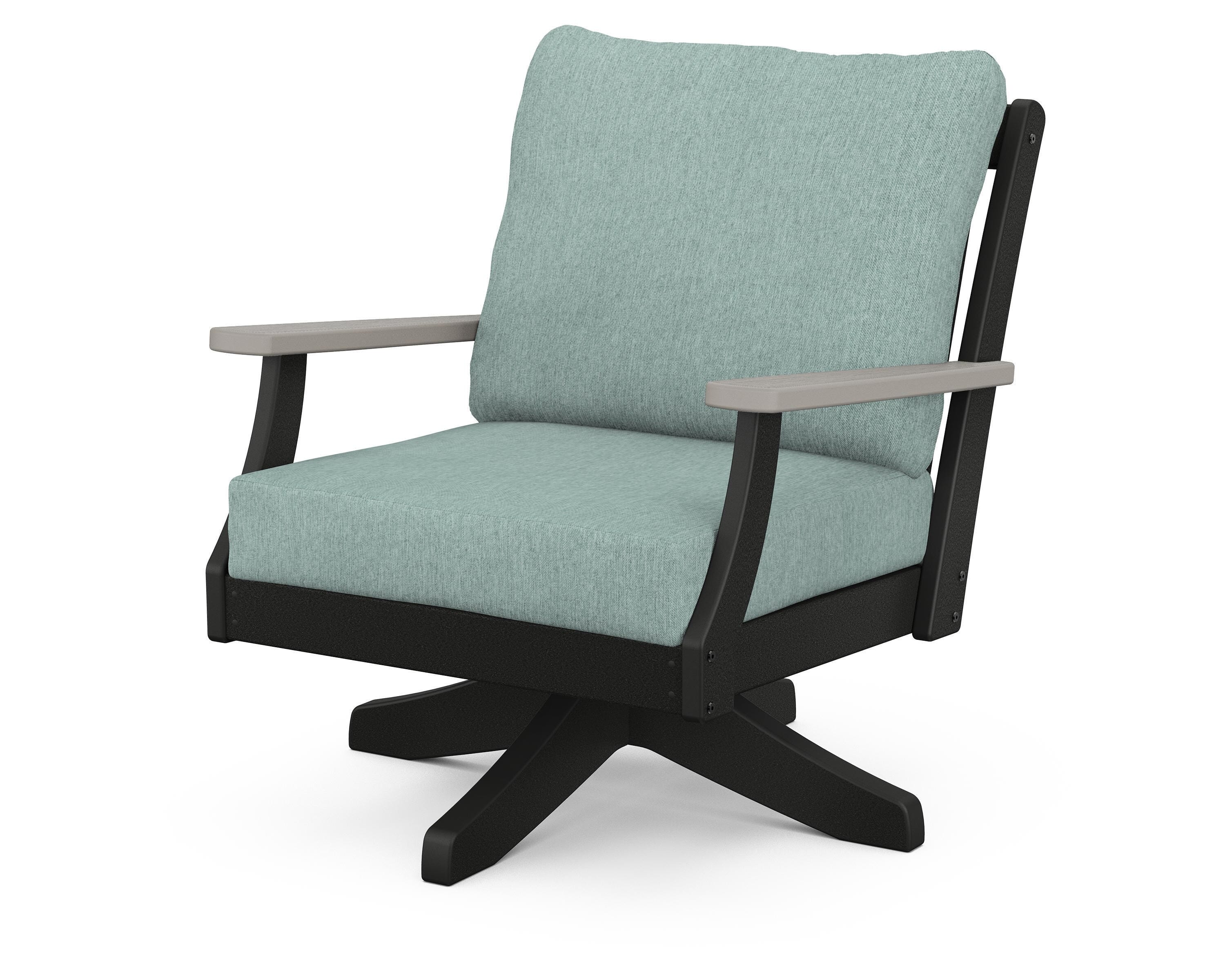 POLYWOOD® Braxton Deep Seating Swivel Chair in Black / Driftwood / Glacier Spa