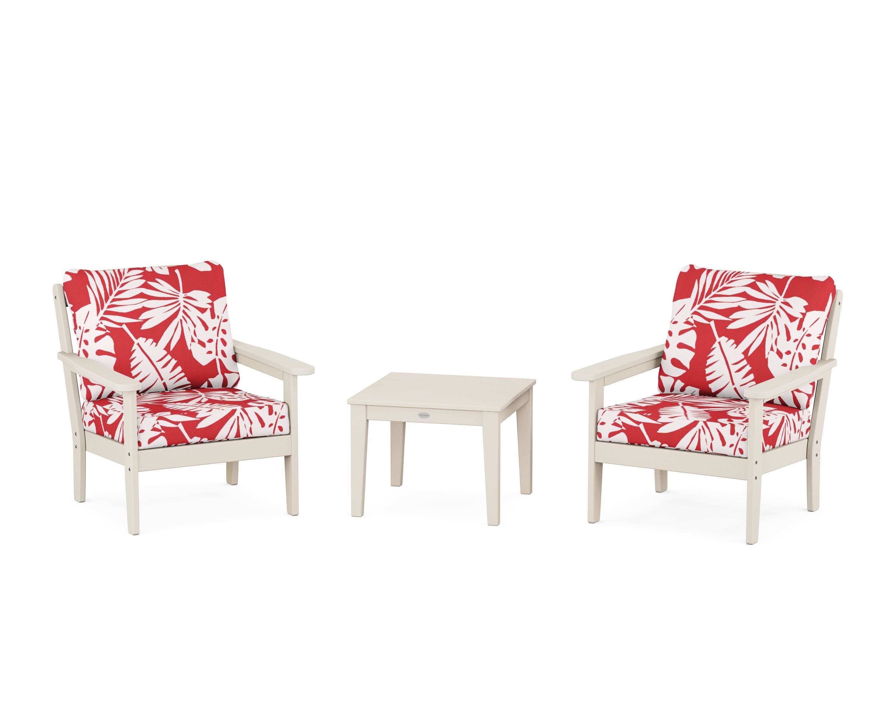 Country Living Cottage 3-Piece Deep Seating Set in Sand / Leaf Crimson
