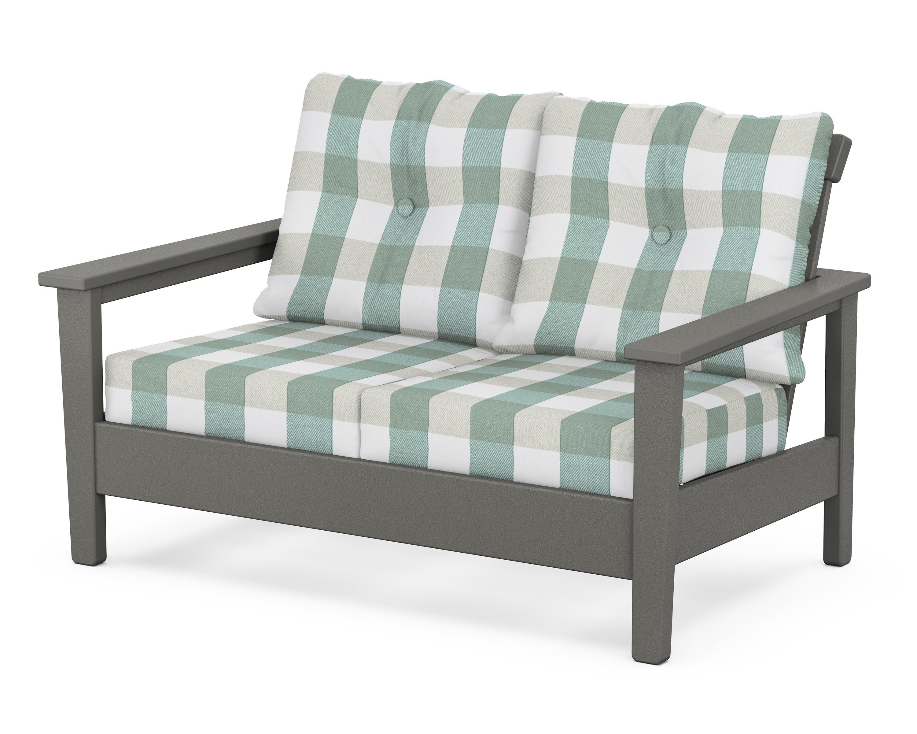POLYWOOD® Prescott Deep Seating Loveseat in Slate Grey / Buffalo Plaid Glacier Spa