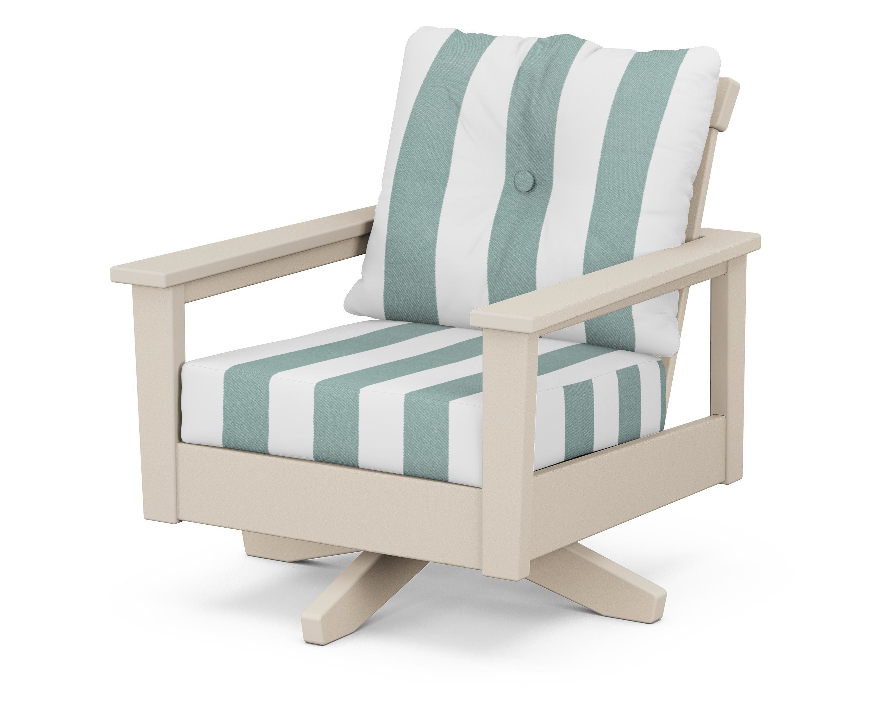 POLYWOOD® Prescott Deep Seating Swivel Chair in Sand / Cabana Stripe Glacier Spa