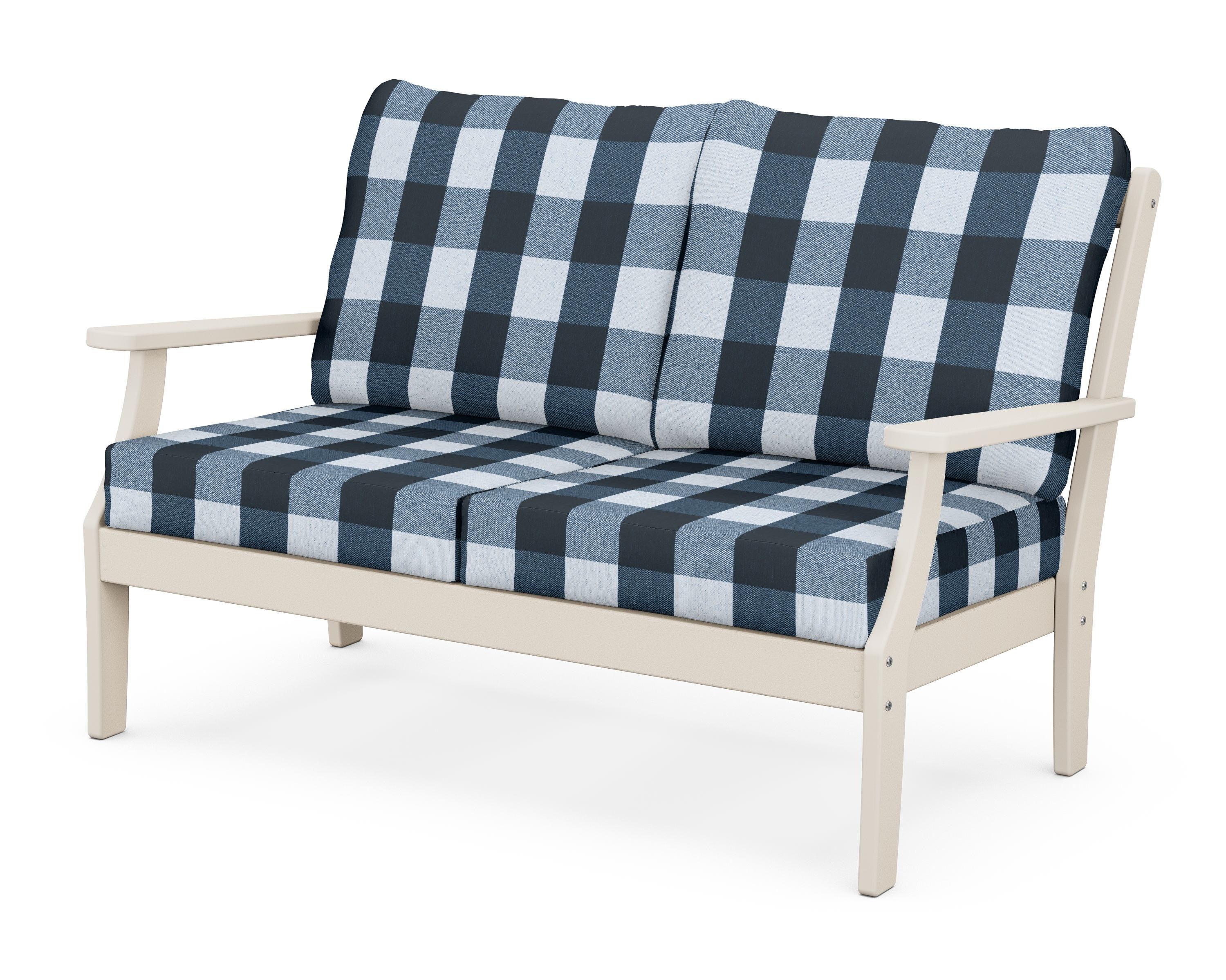 POLYWOOD® Braxton Deep Seating Loveseat in Sand / Buffalo Plaid Marine Indigo