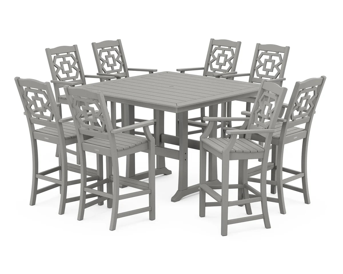 Chinoiserie 9-Piece Square Bar Set with Trestle Legs