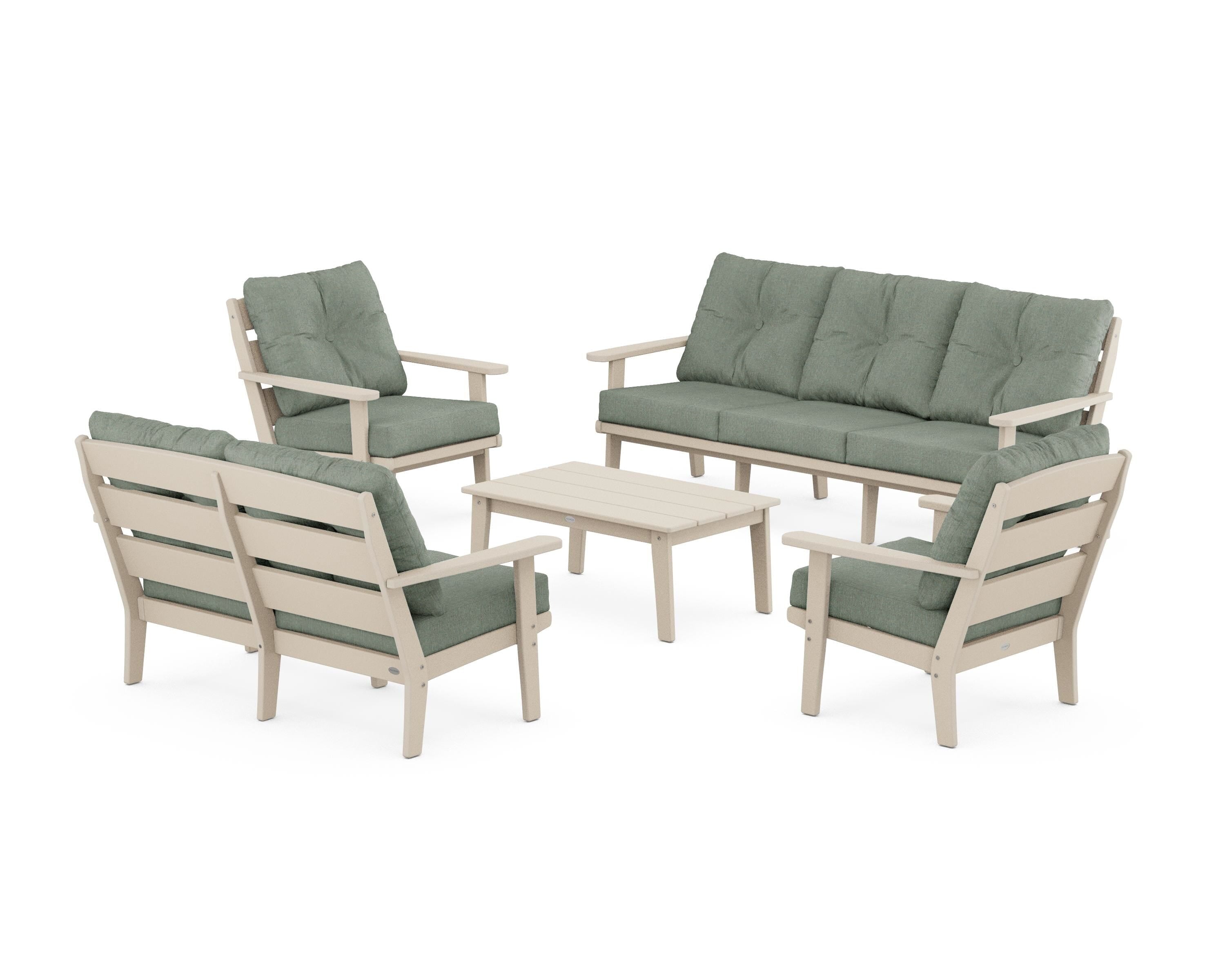 POLYWOOD® Lakeside 5-Piece Lounge Sofa Set in Sand / Cast Sage