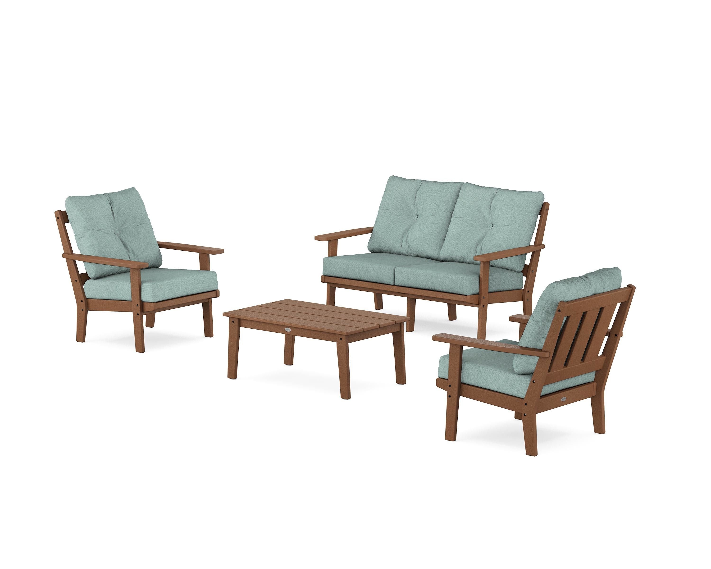POLYWOOD® Oxford 4-Piece Deep Seating Set with Loveseat in Teak / Glacier Spa