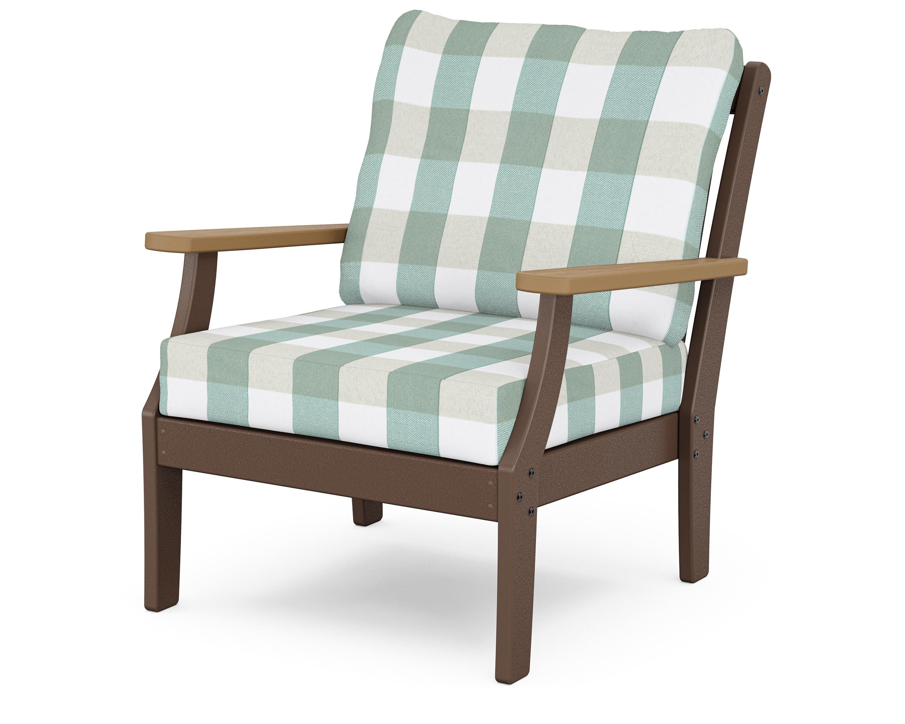 POLYWOOD® Braxton Deep Seating Chair in Mahogany / Natural / Buffalo Plaid Glacier Spa