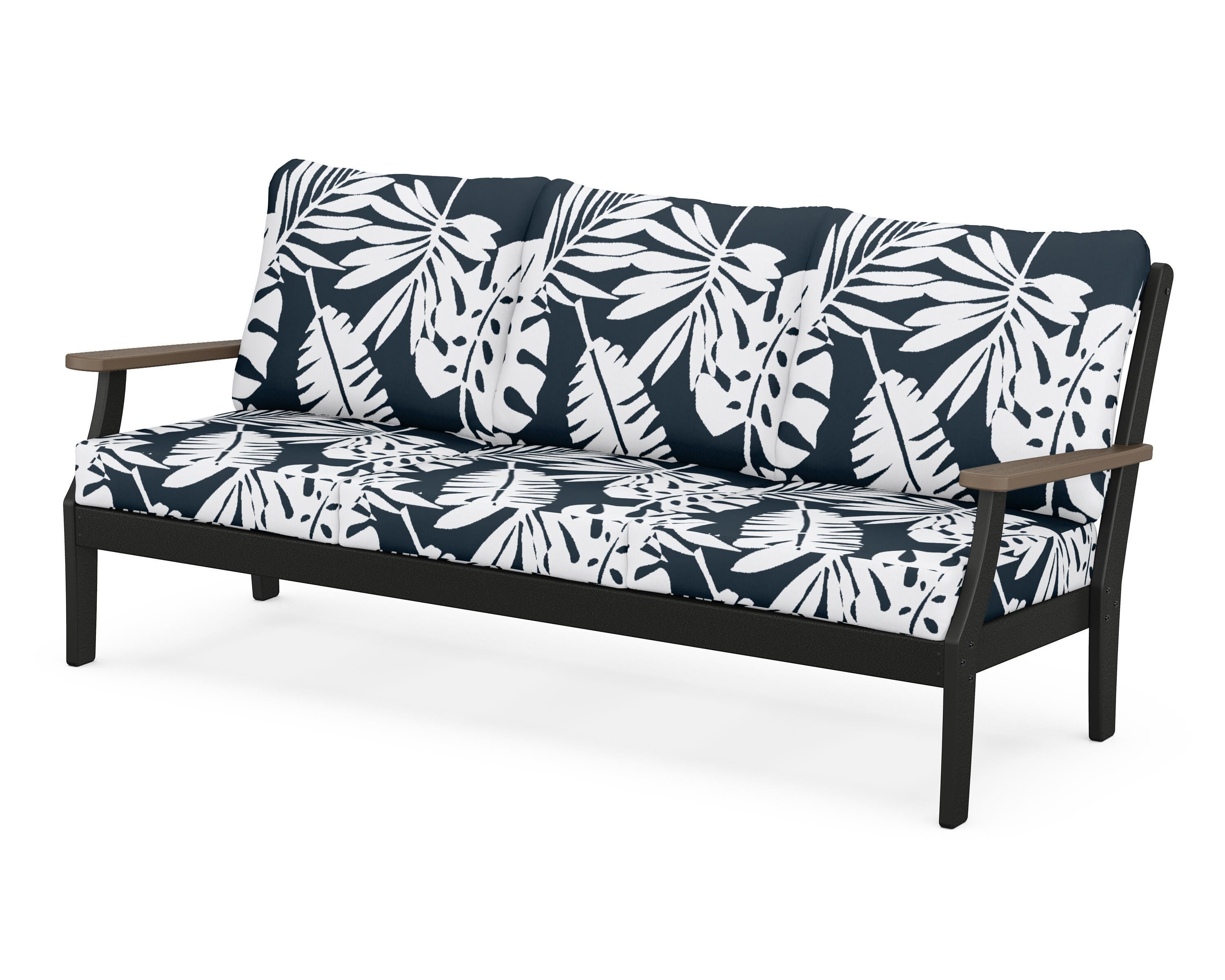 POLYWOOD® Braxton Deep Seating Sofa in Black / Kona / Leaf Marine Indigo