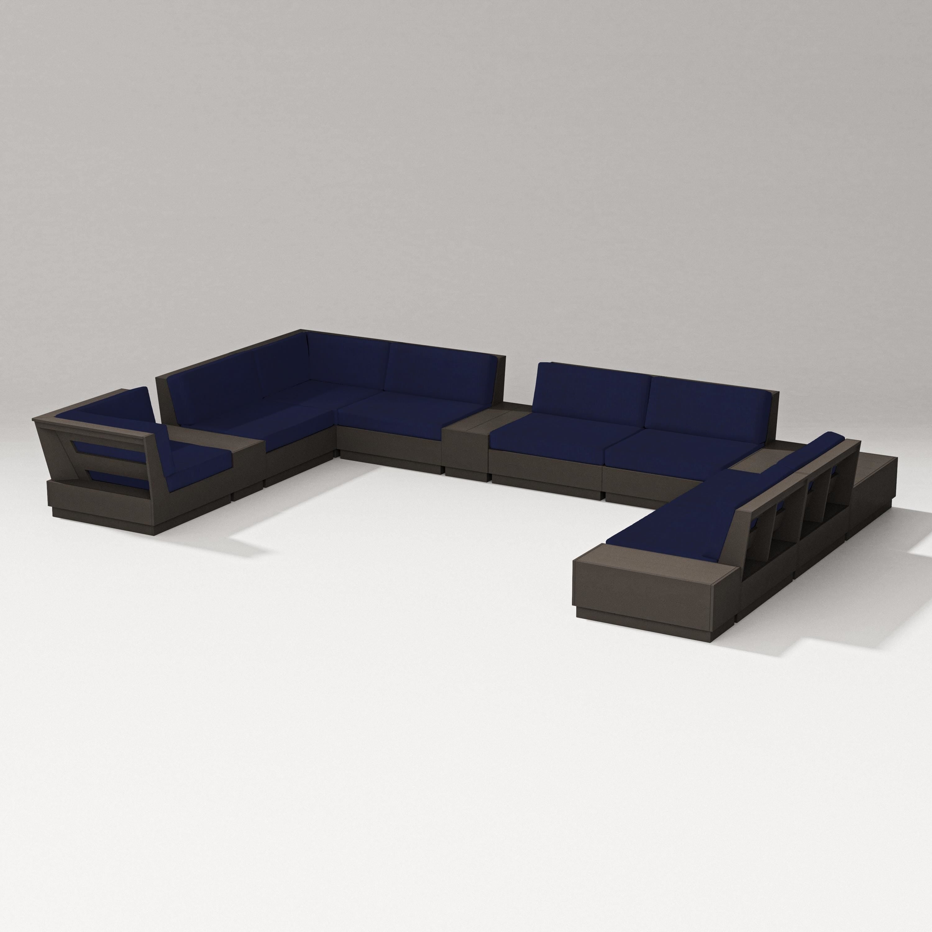 PW Designer Series Elevate 12-Piece Conversation Sectional Set in Vintage Coffee / Navy