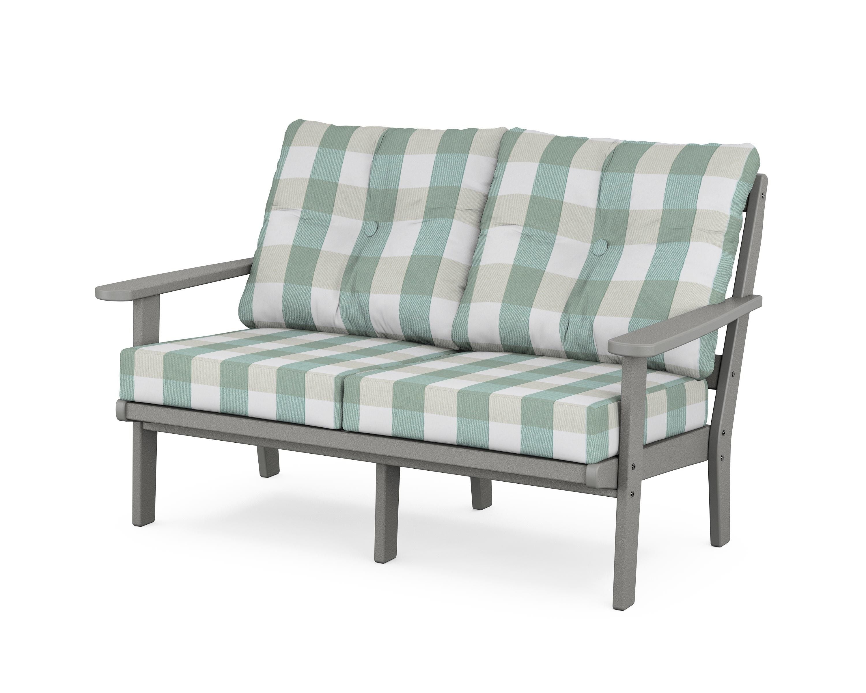 POLYWOOD® Mission Deep Seating Loveseat in Slate Grey / Buffalo Plaid Glacier Spa