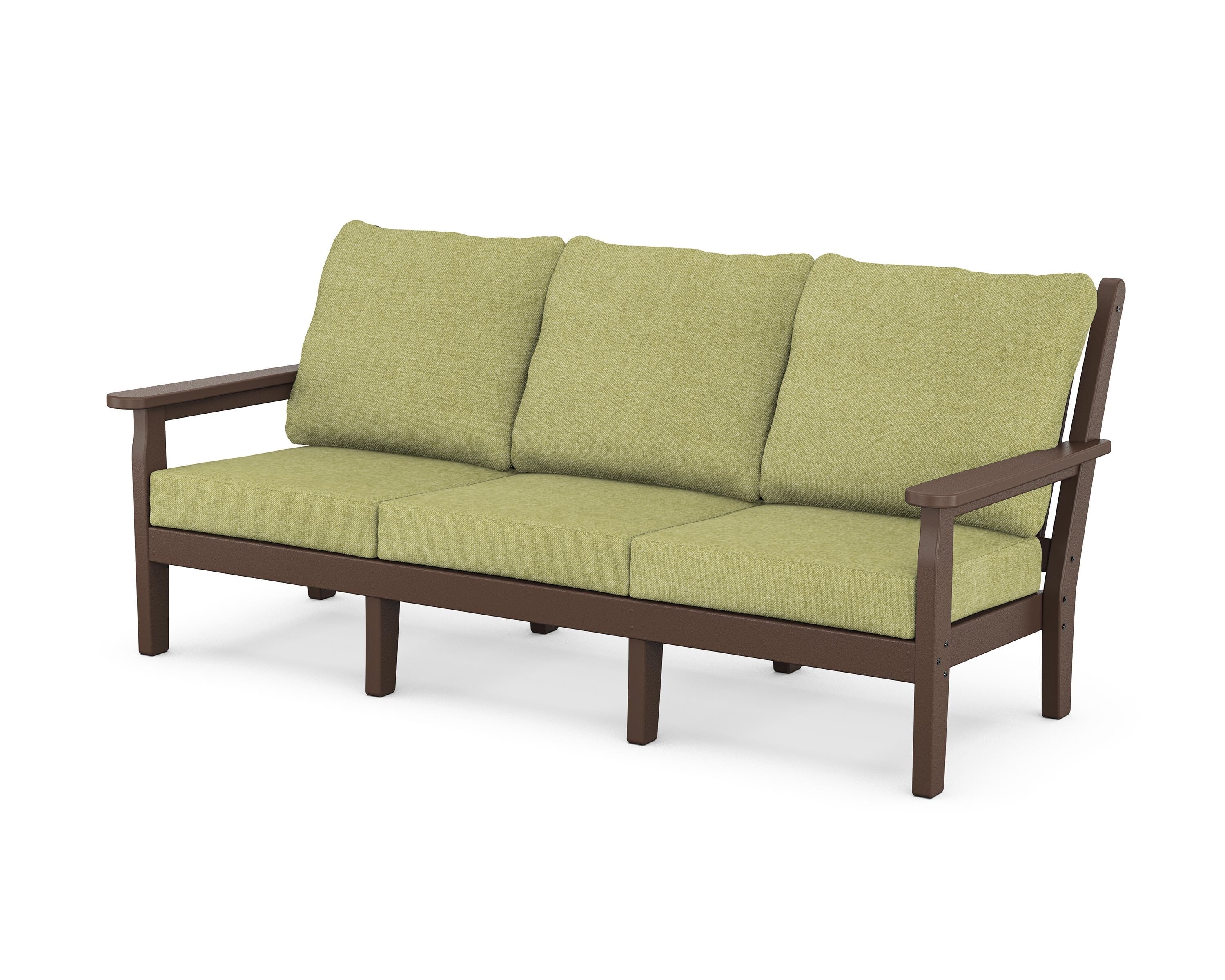 POLYWOOD® Chippendale Deep Seating Sofa in Mahogany / Chartreuse Boucle