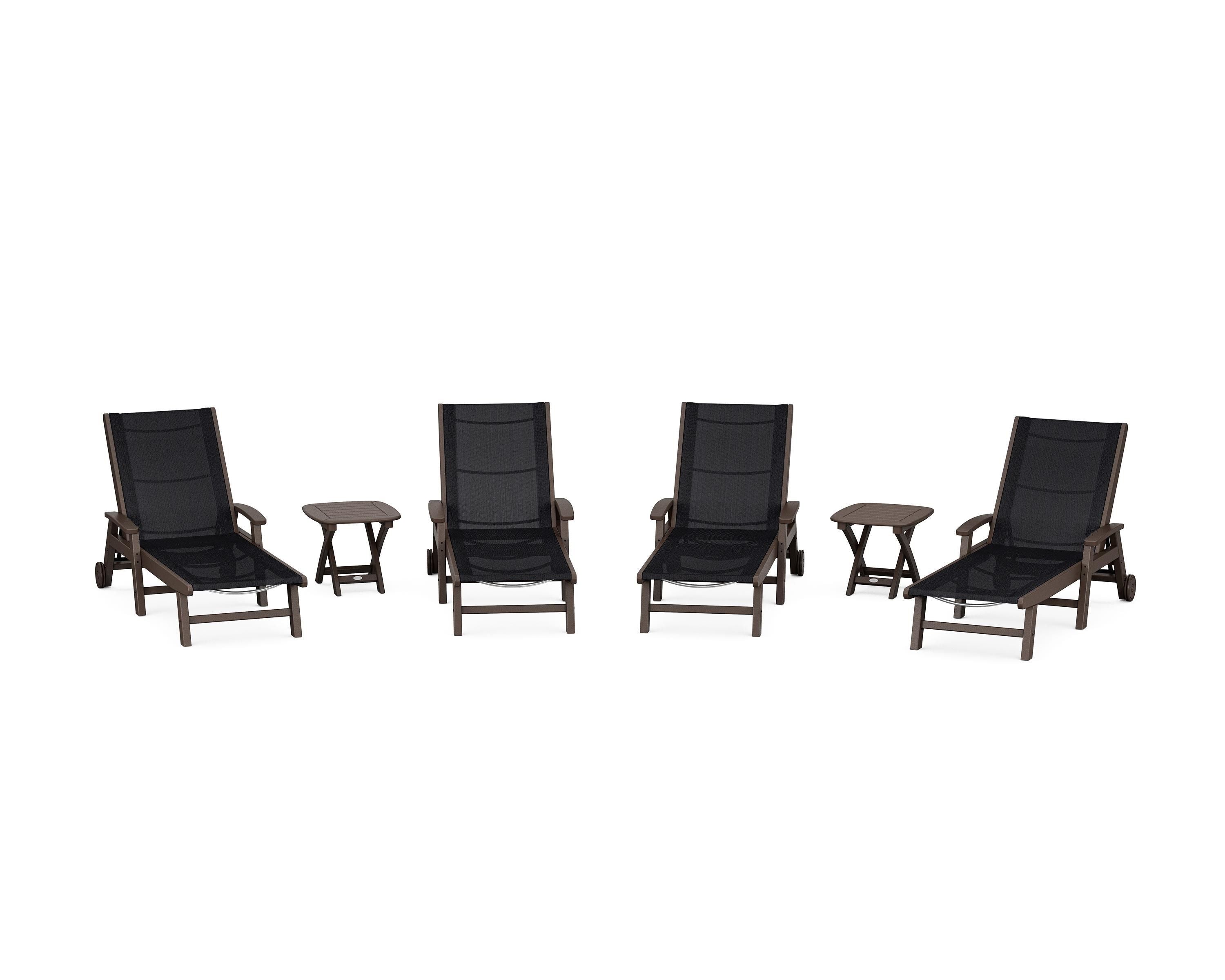 POLYWOOD® Coastal Chaise 6-Piece Set with Wheels in Mahogany / Black Sling