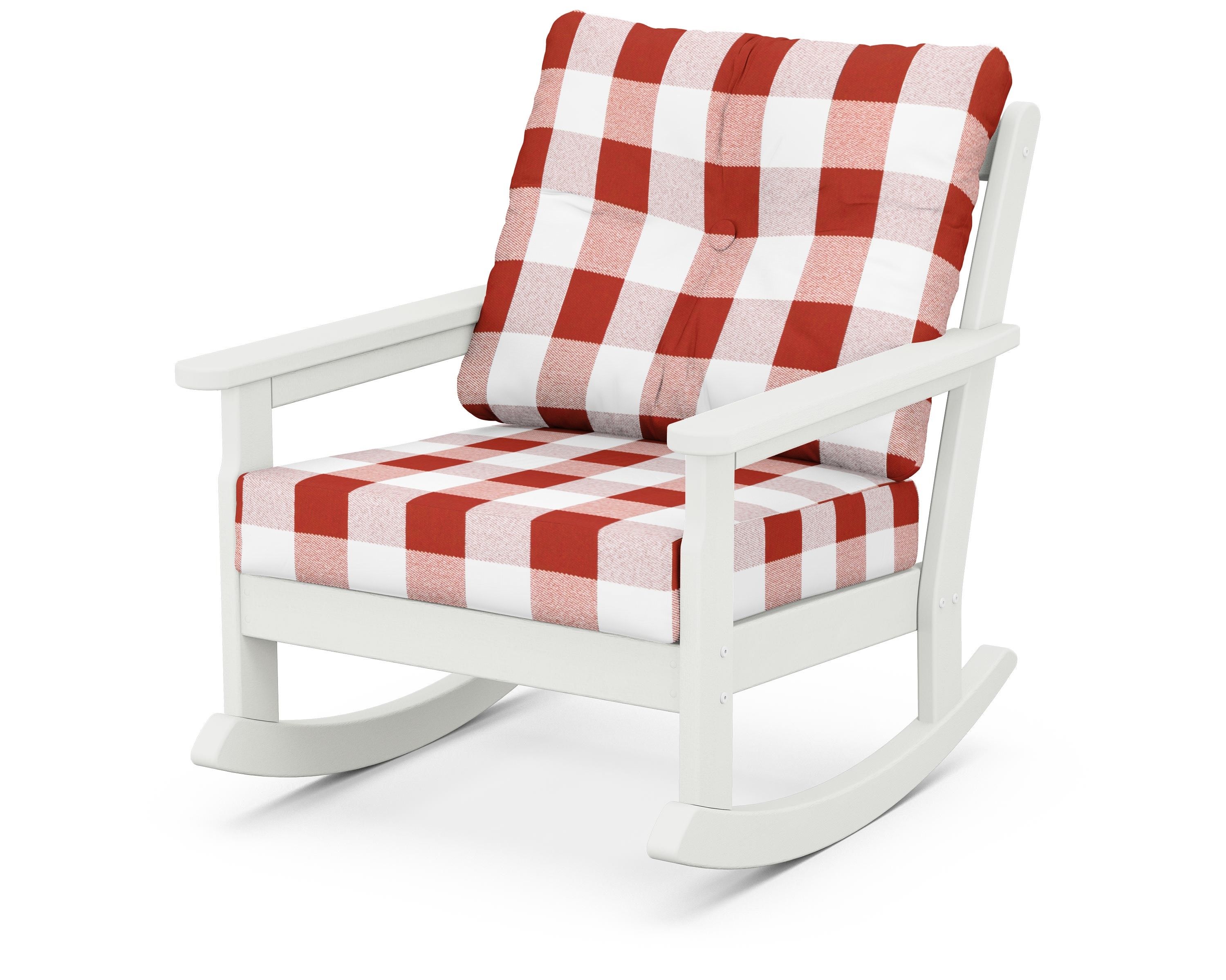POLYWOOD® Vineyard Deep Seating Rocking Chair in Vintage White / Buffalo Plaid Crimson