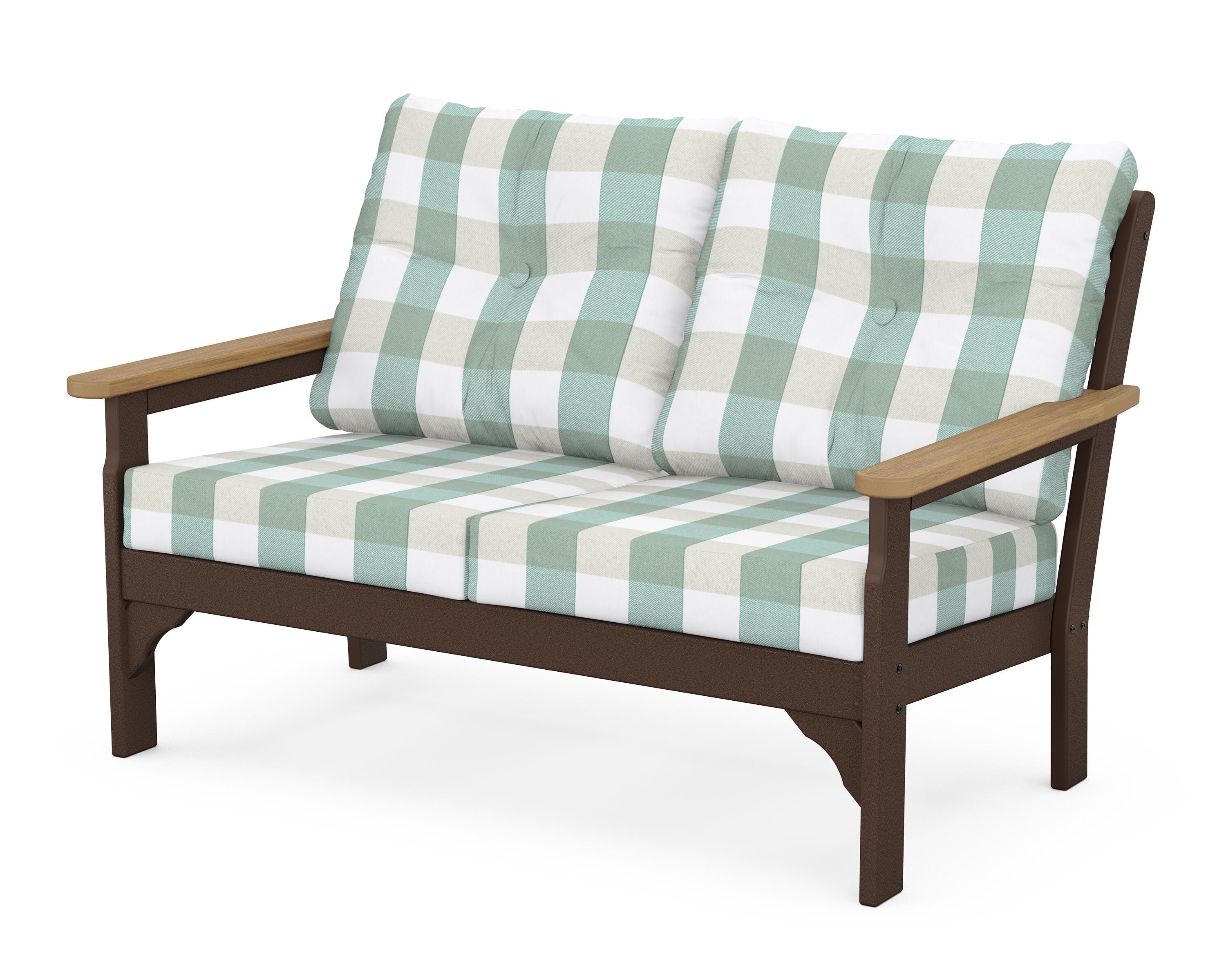 POLYWOOD® Vineyard Deep Seating Loveseat in Mahogany / Natural / Buffalo Plaid Glacier Spa
