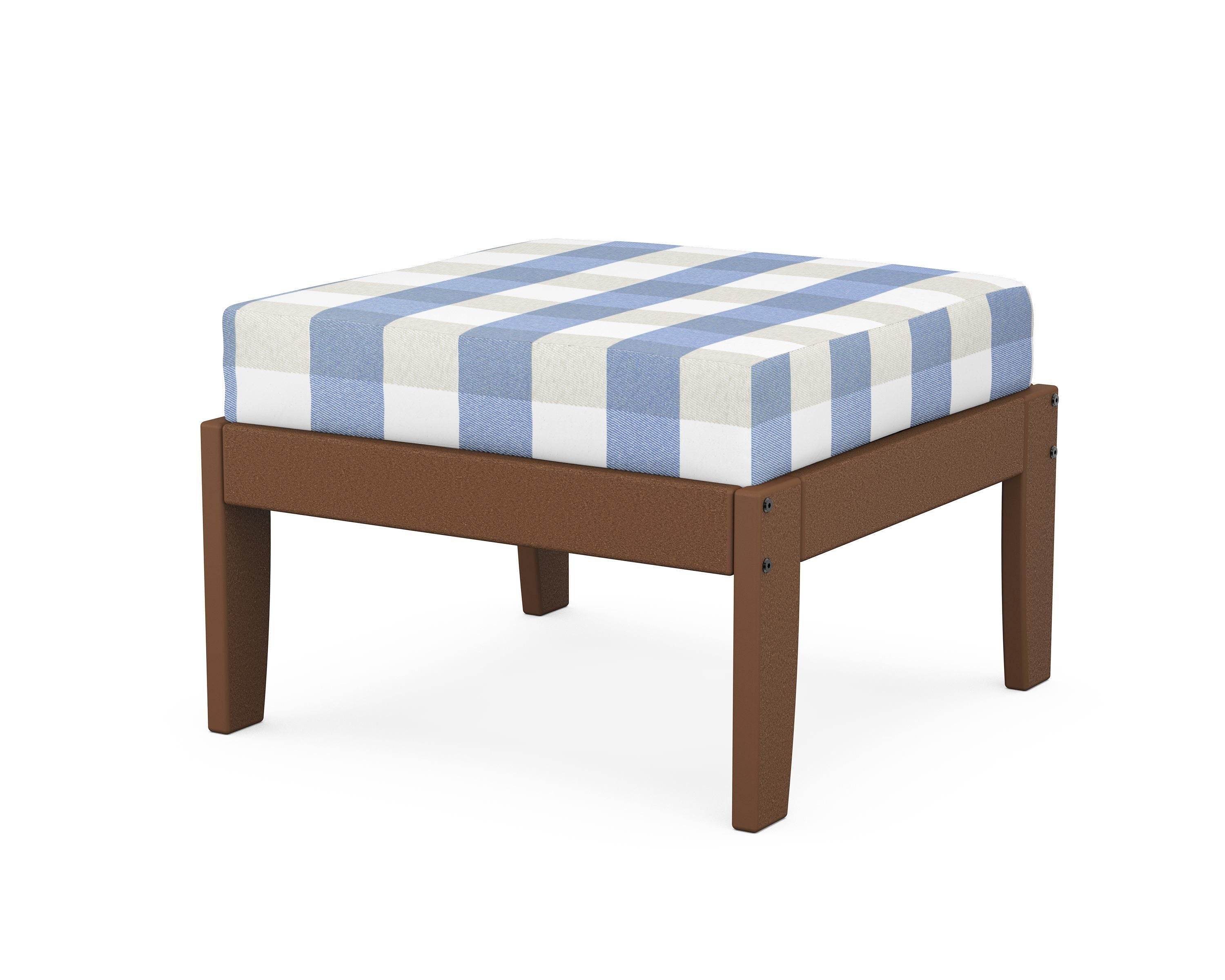 Unbranded Modular Ottoman - Classic in Teak / Buffalo Plaid Sky Blue