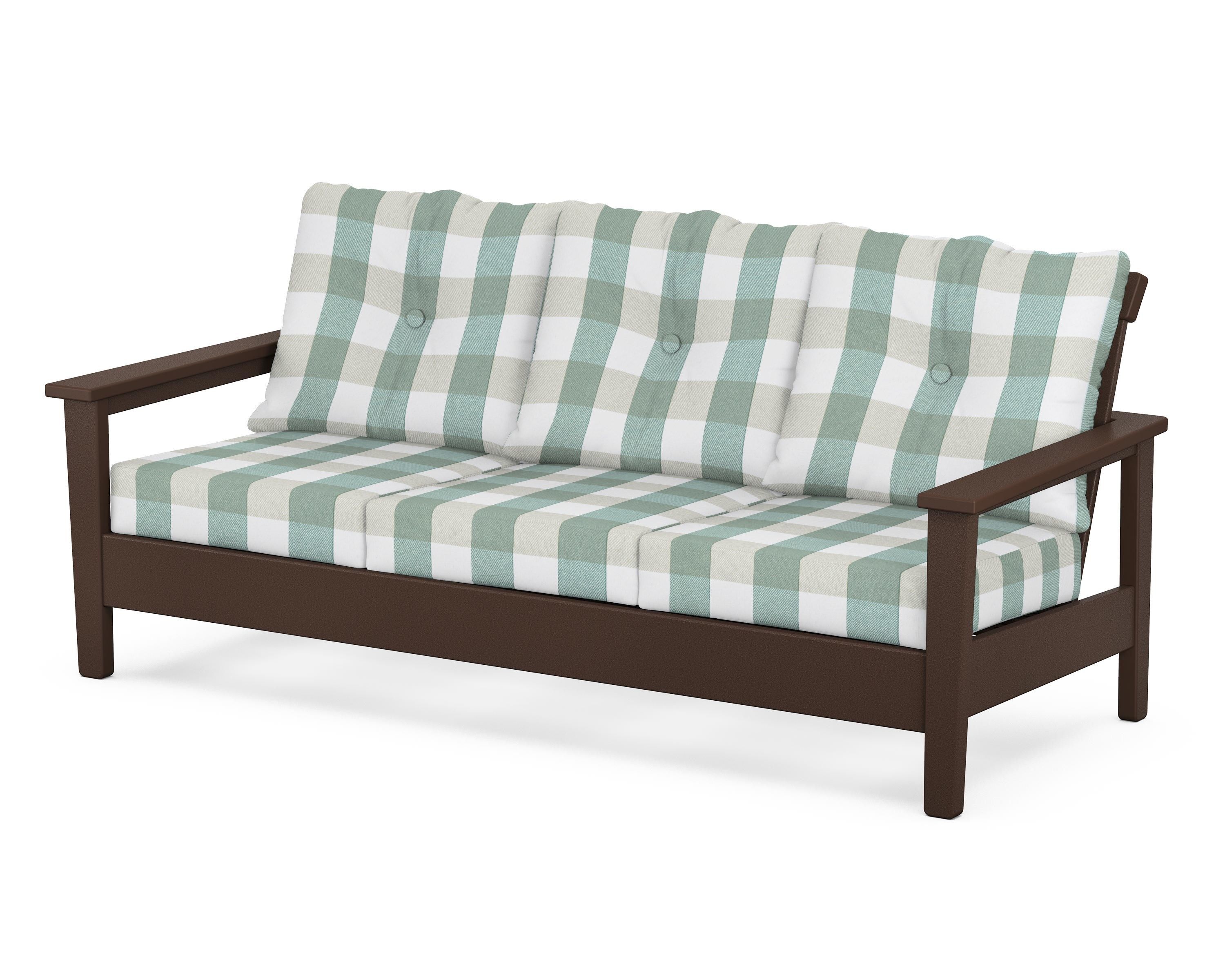 POLYWOOD® Prescott Deep Seating Sofa in Mahogany / Buffalo Plaid Glacier Spa