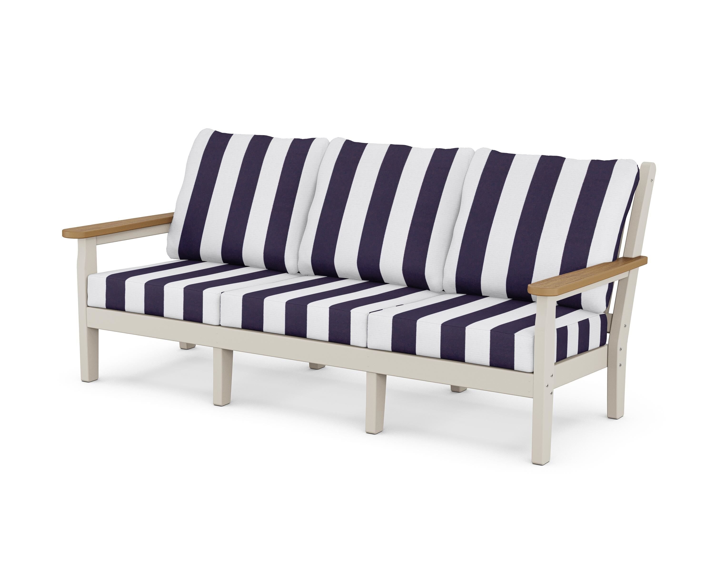 POLYWOOD® Chippendale Deep Seating Sofa in Sand / Natural / Cabana Stripe Navy