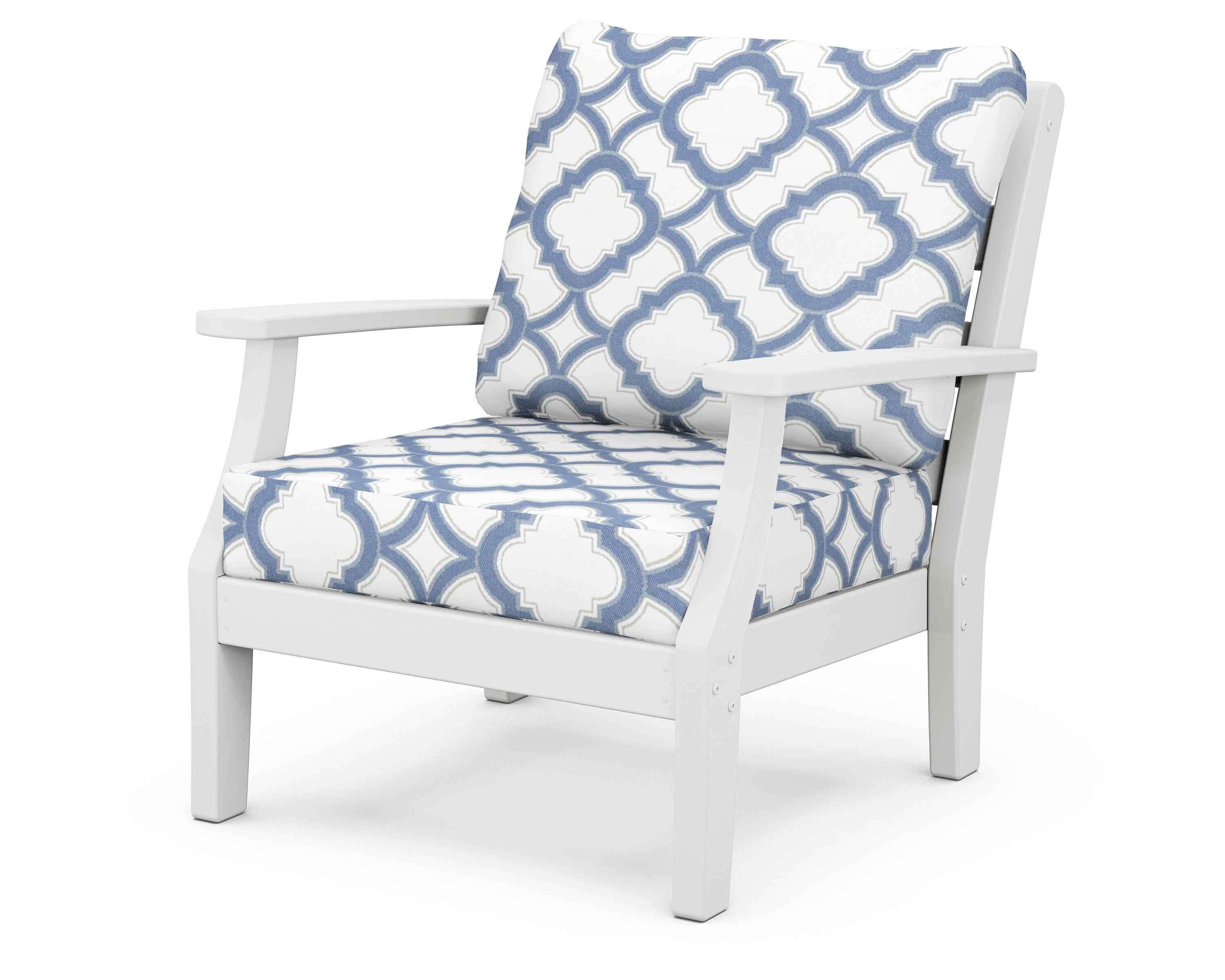 POLYWOOD® Chesapeake Deep Seating Chair in White / Trellis Sky Blue