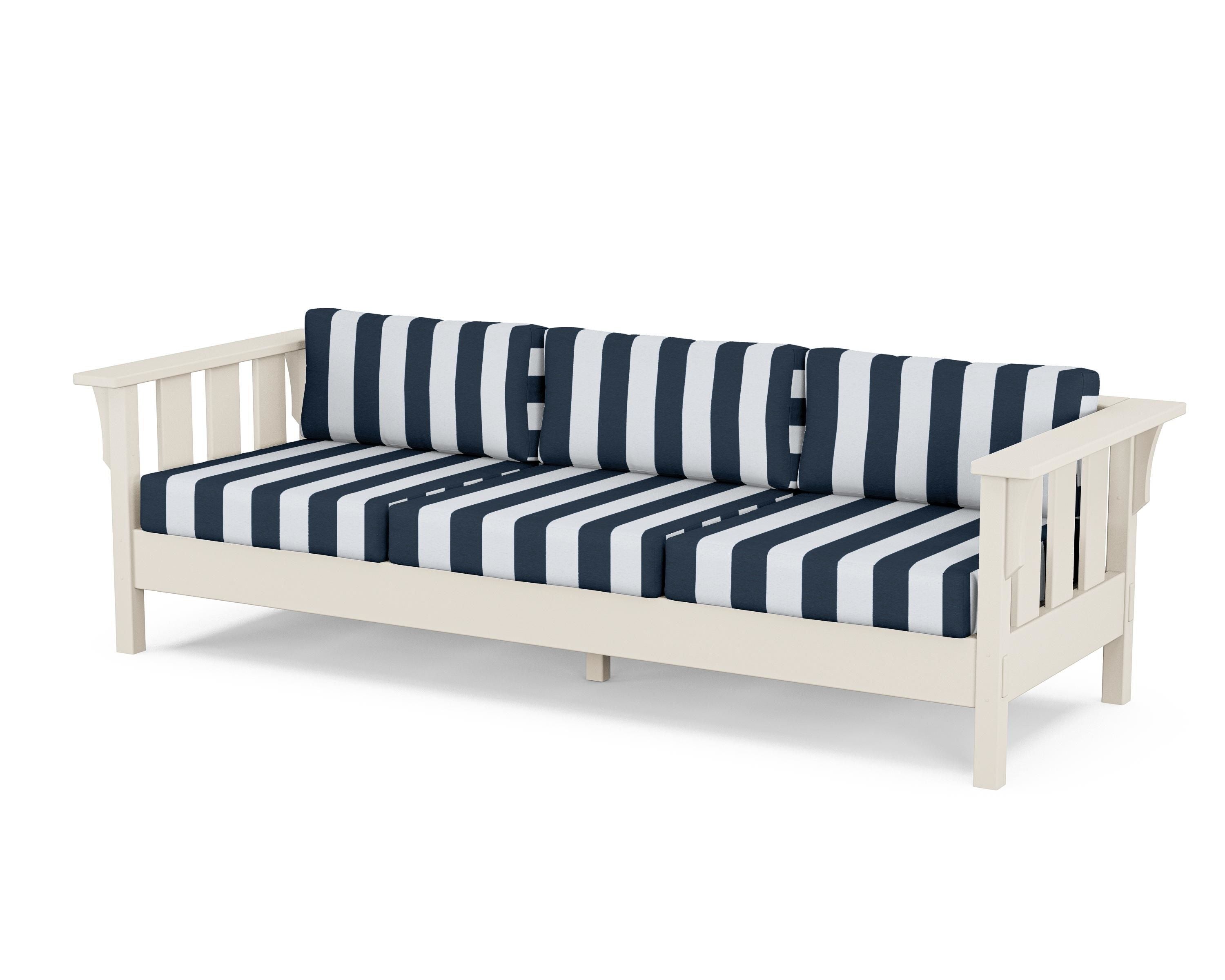 Martha Stewart by POLYWOOD® Acadia Deep Seating Sofa in Sand / Cabana Stripe Marine Indigo