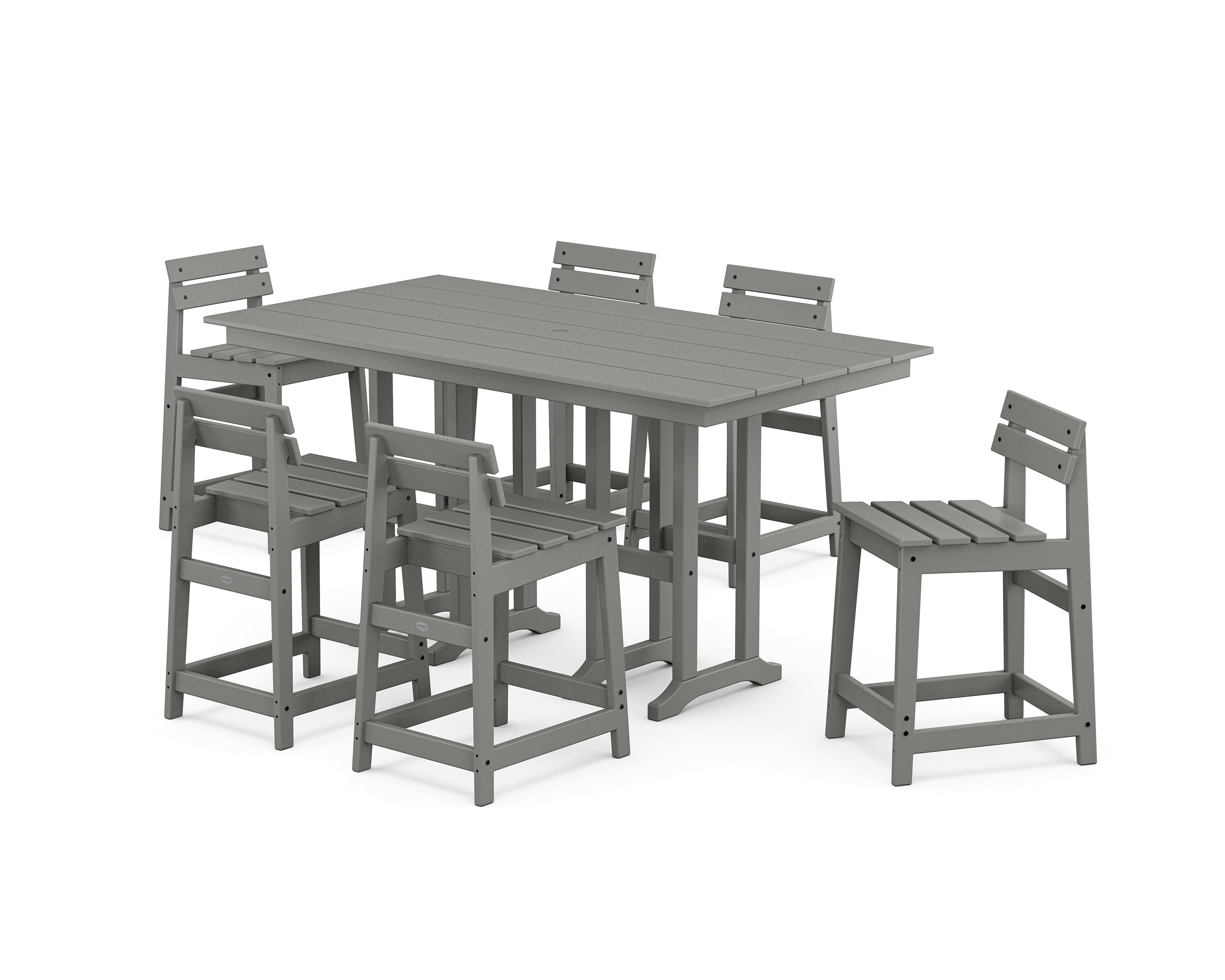POLYWOOD® Modern Studio Plaza Lowback Counter Chair 7-Piece Set in Slate Grey