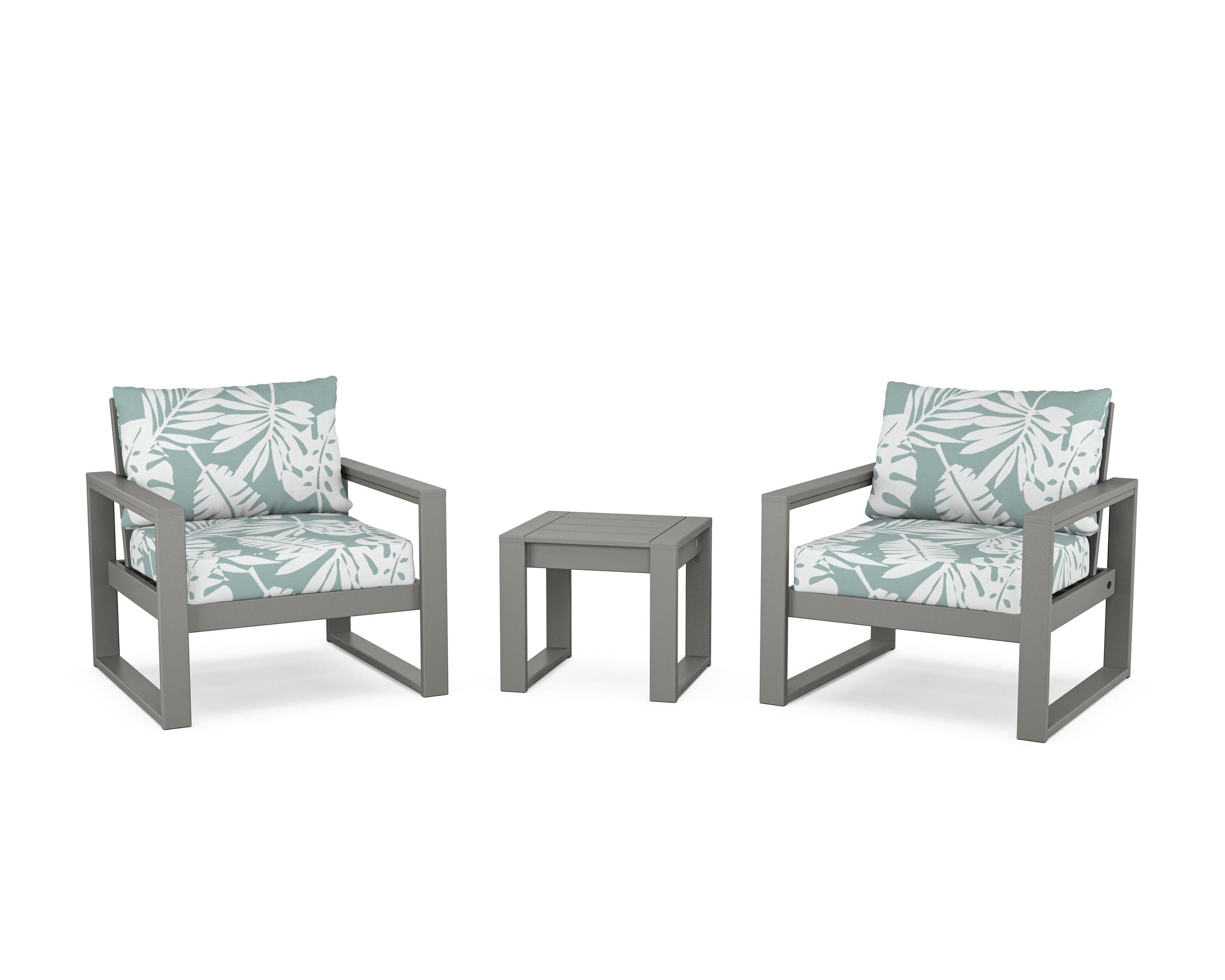 POLYWOOD® EDGE Sectional 3-Piece Deep Seating Set in Slate Grey / Leaf Glacier Spa