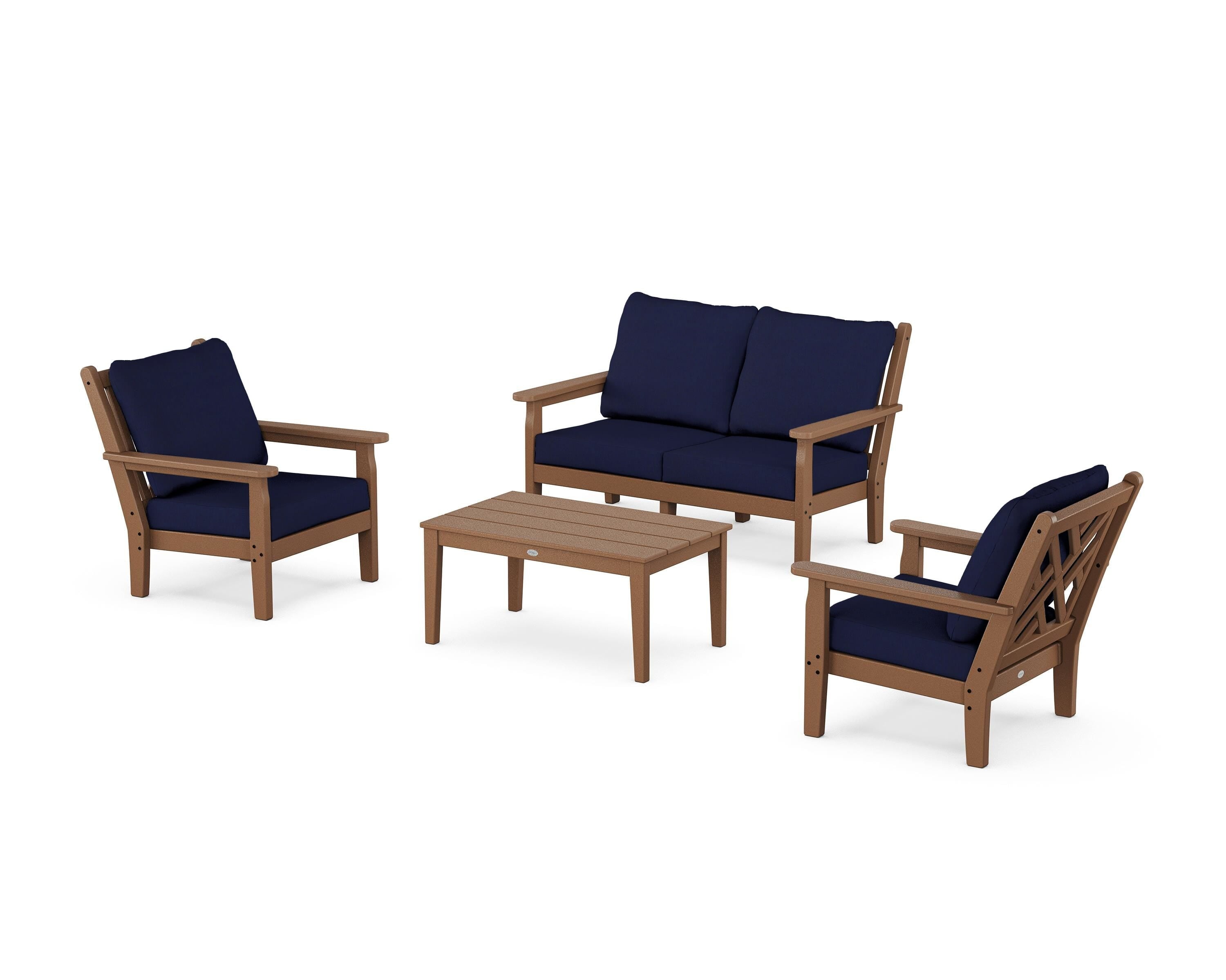 POLYWOOD® Chippendale 4-Piece Deep Seating Set with Loveseat in Teak / Navy