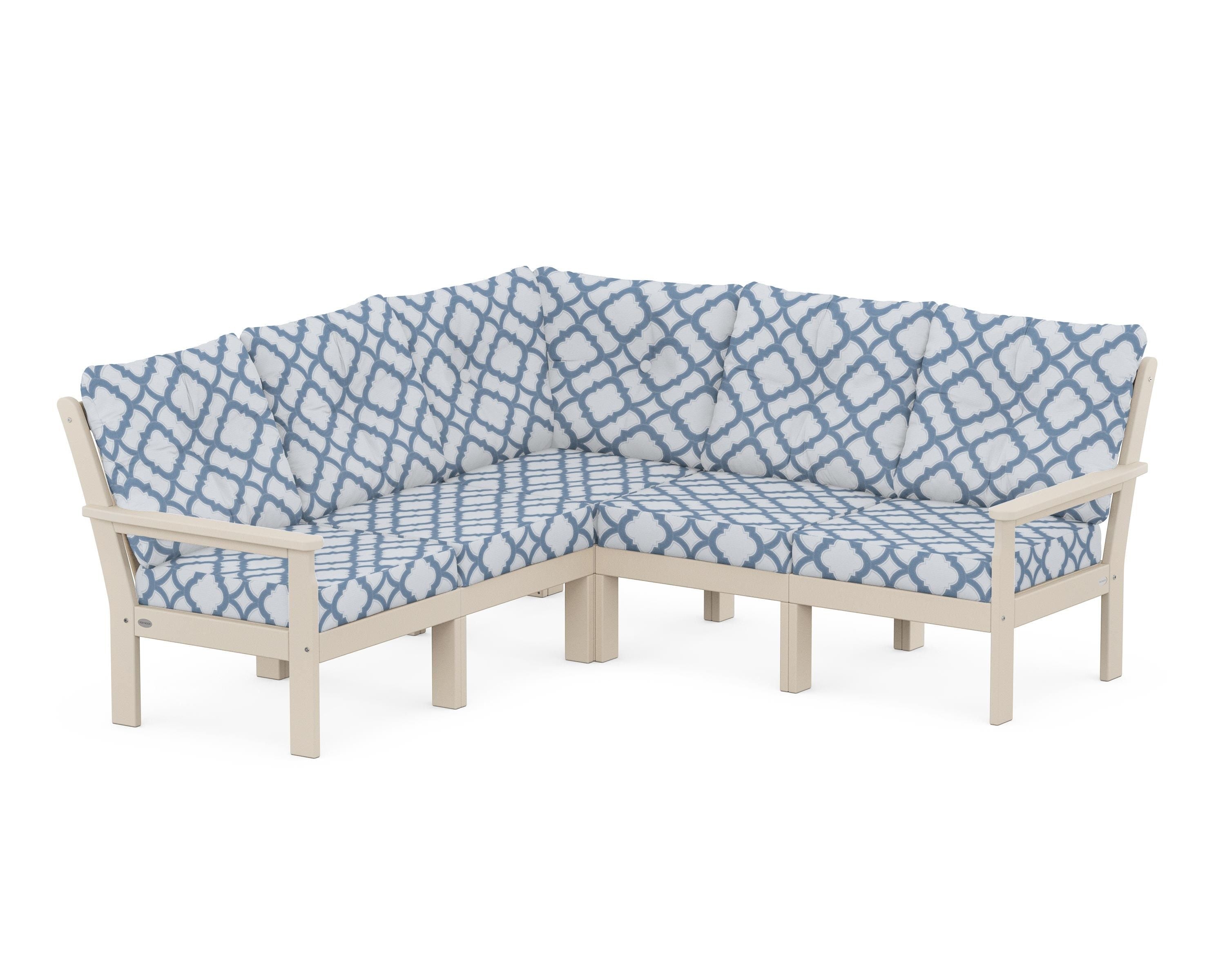 POLYWOOD® Vineyard 5-Piece Sectional in Sand / Trellis Sky Blue
