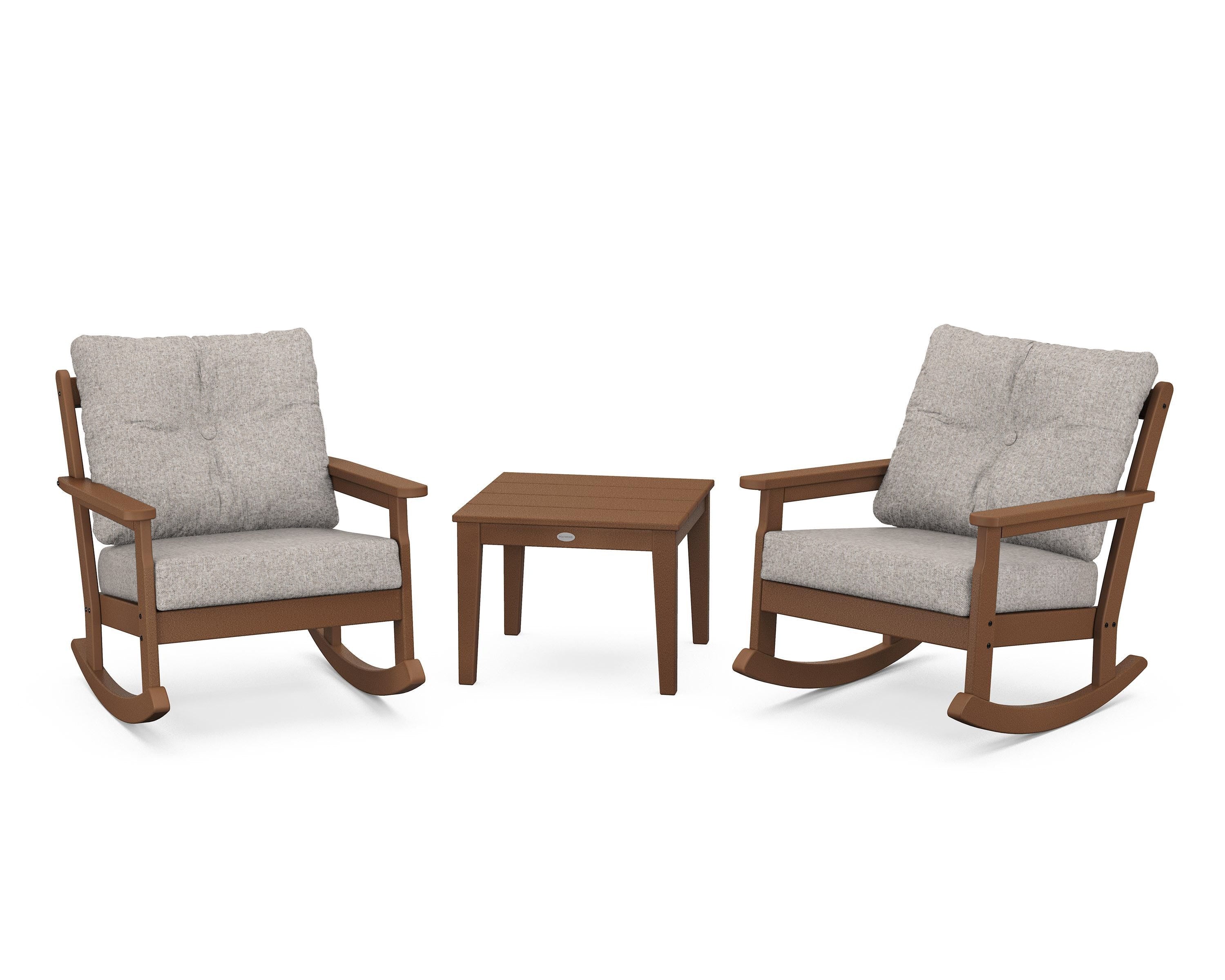 POLYWOOD® Vineyard 3-Piece Deep Seating Rocker Set in Teak / Weathered Tweed